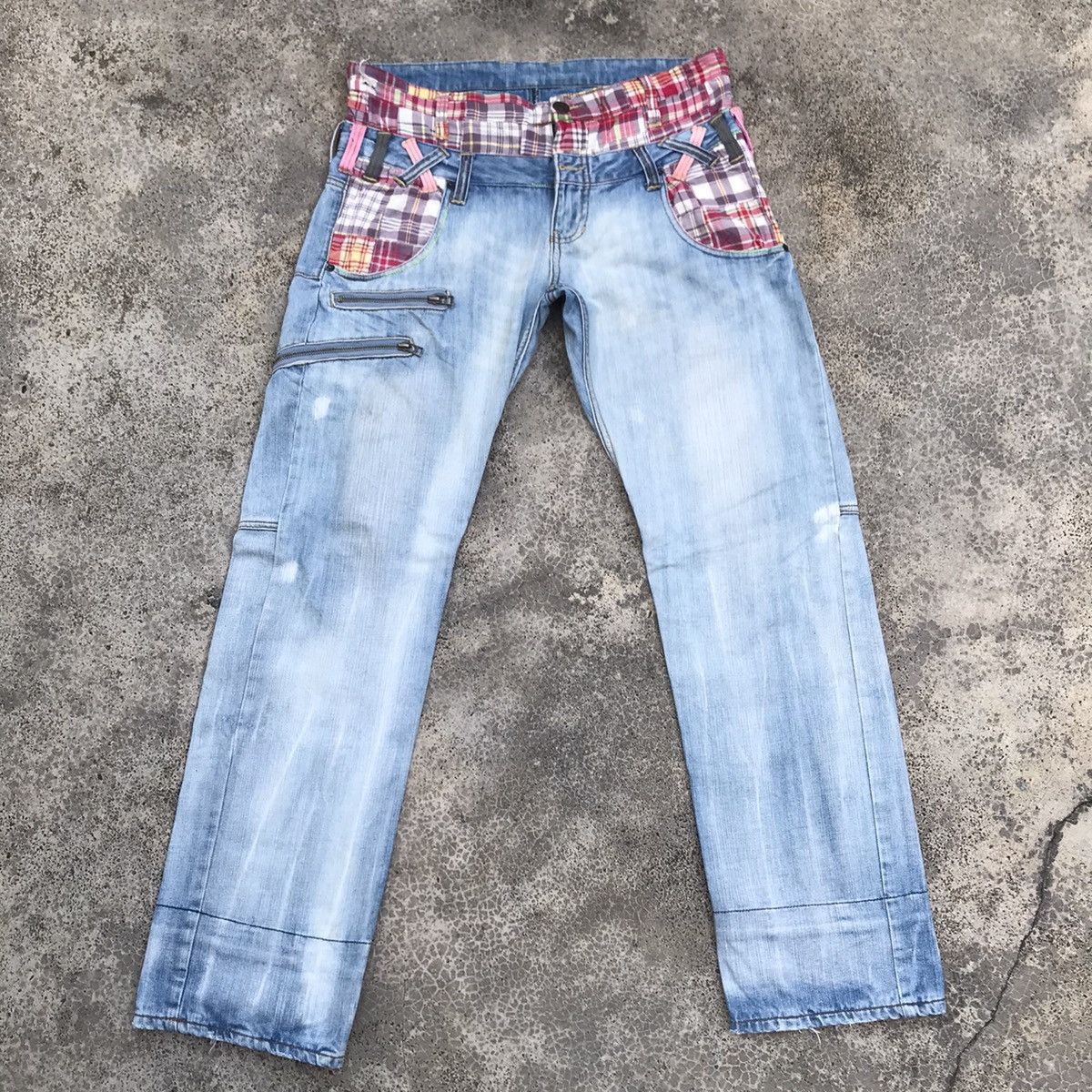 Image of Distressed Denim x Jean Japanese Denim Double Waist Jeans in Faded Blue, Men's (Size 33)