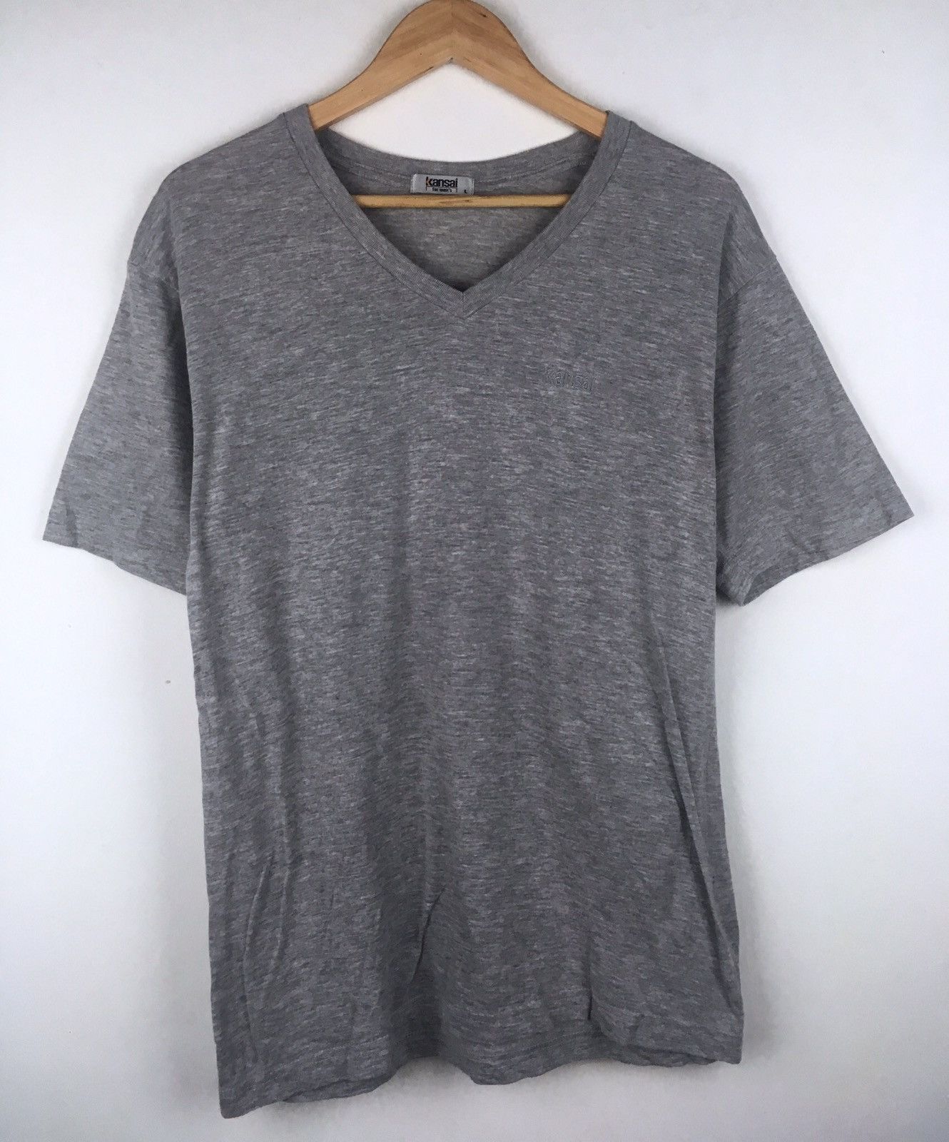Japanese Brand × Kansai Yamamoto Vintage Kansai V-neck Large Size Grey Colour T-Shirt Size US L / EU 52-54 / 3 - 1 Thumbnail