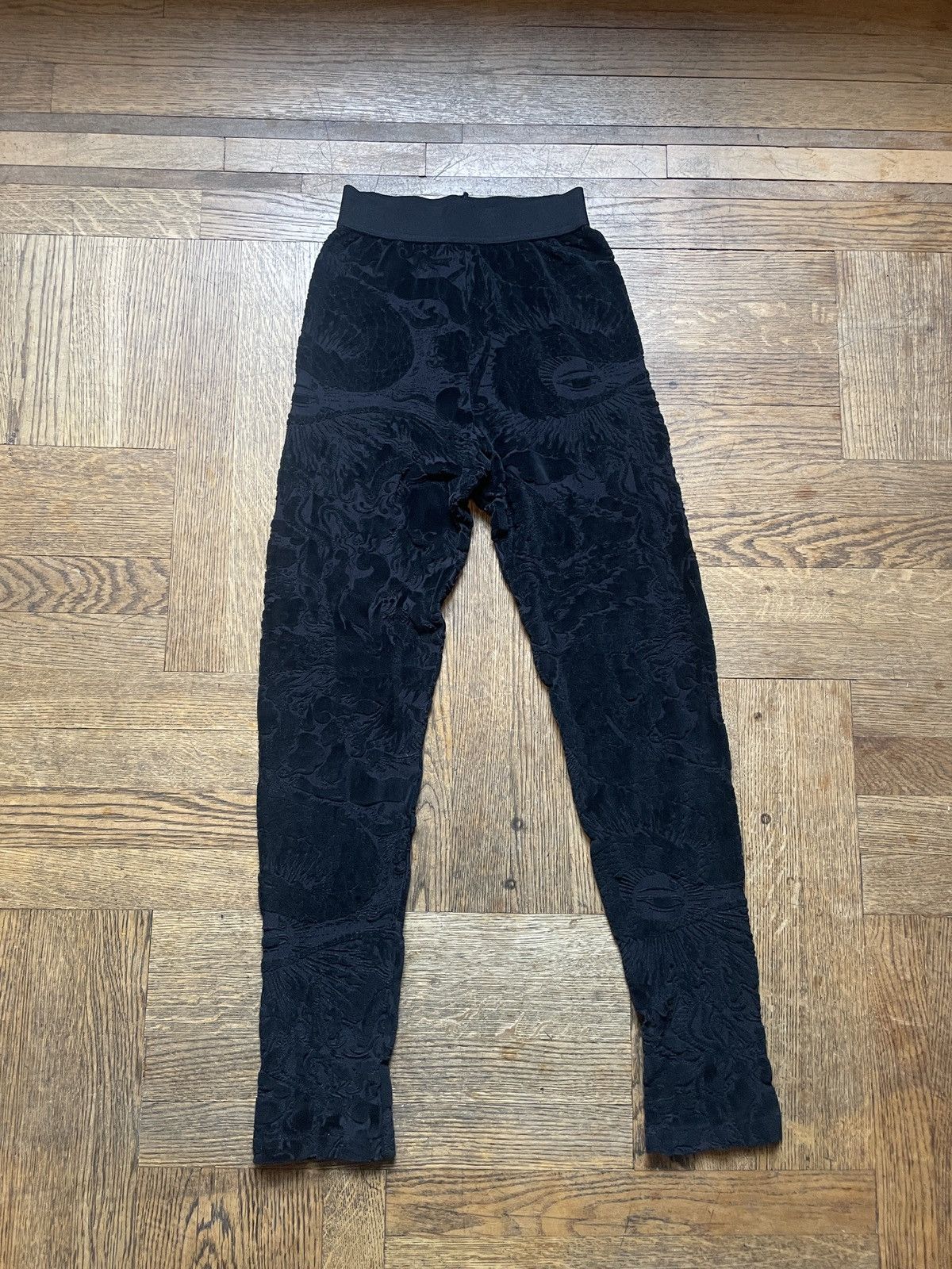 image of Jean Paul Gaultier 1990S Velvet Satanic Patterned Leggings in Black, Women's (Size 27)