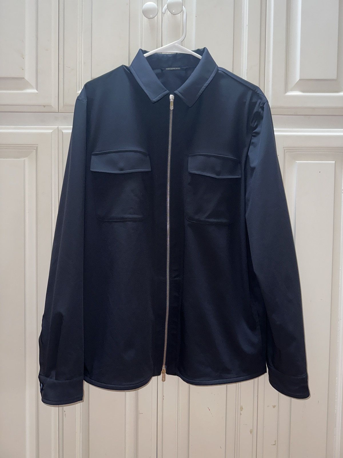 Italian Designers Marco Pescarolo Zip Overshirt in Navy | Grailed