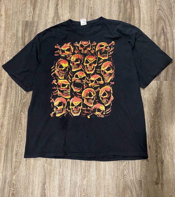 00'S Big Size Liquid Blue Skull Pattern Yin Yang Pattern Print T-Shirt Men's XXXXL /eaa451981 main image 1