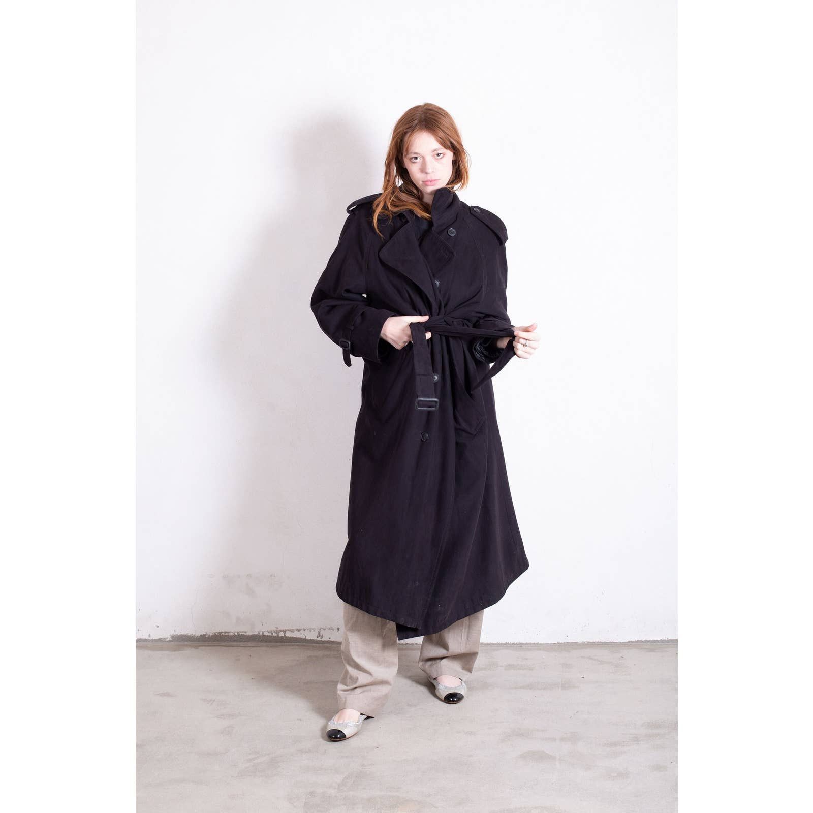 Vintage Bill Blass Long Black Belted Trench Coat