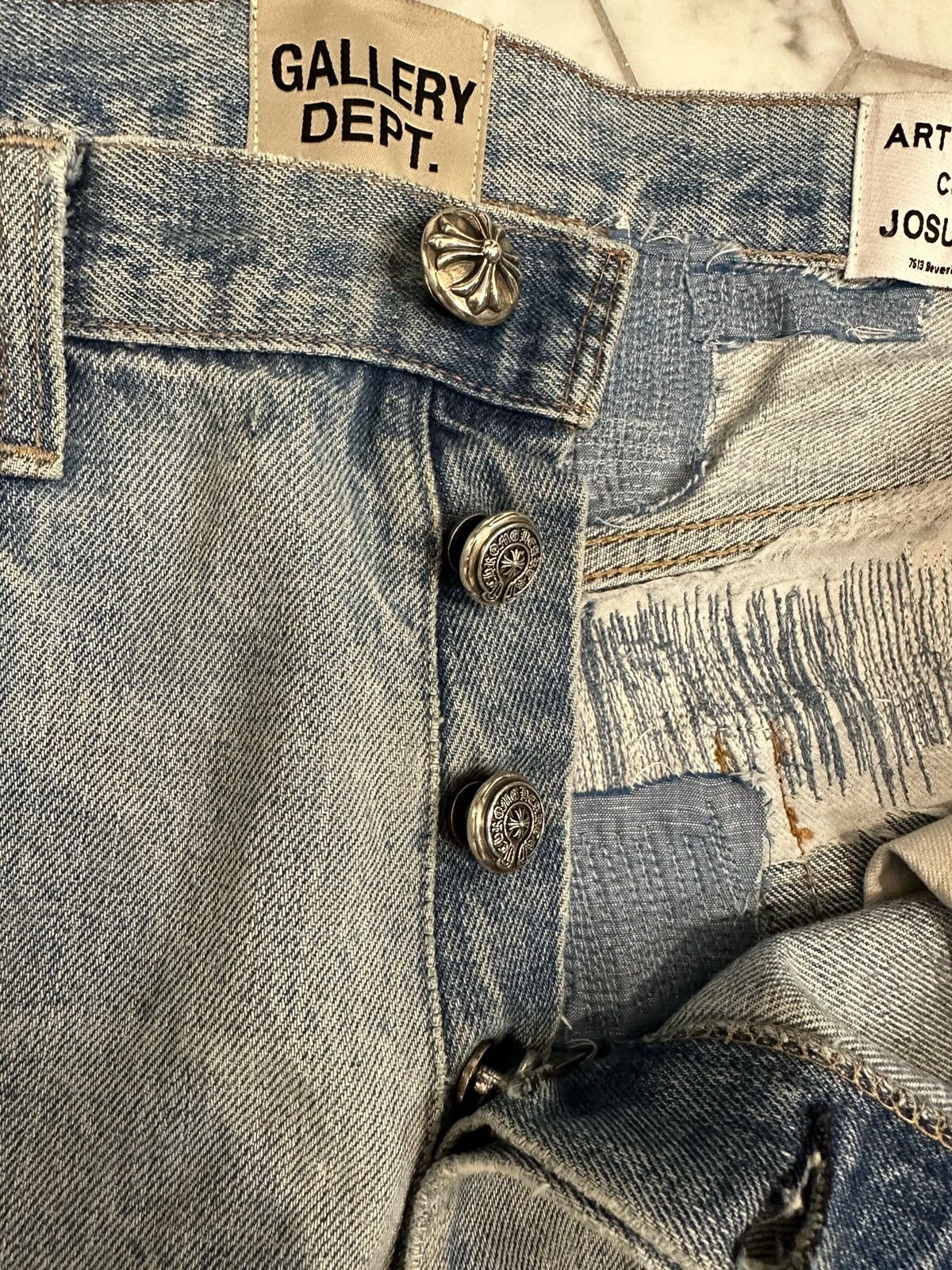 Chrome Hearts × Gallery Dept. 1 of 1 Thrashed Chrome Hearts x Gallery Dept Patchwork Denim Size US 34 / EU 50 - 7 Thumbnail