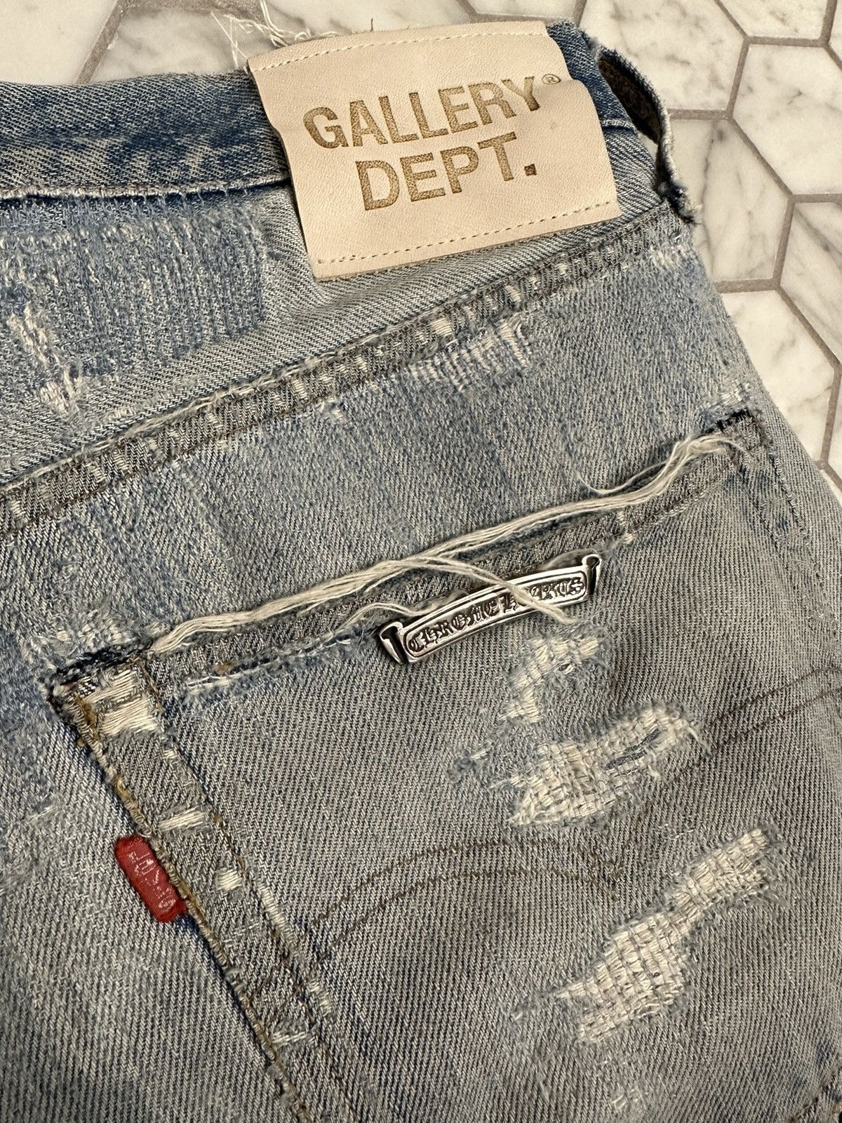Chrome Hearts × Gallery Dept. 1 of 1 Thrashed Chrome Hearts x Gallery Dept Patchwork Denim Size US 34 / EU 50 - 9 Thumbnail