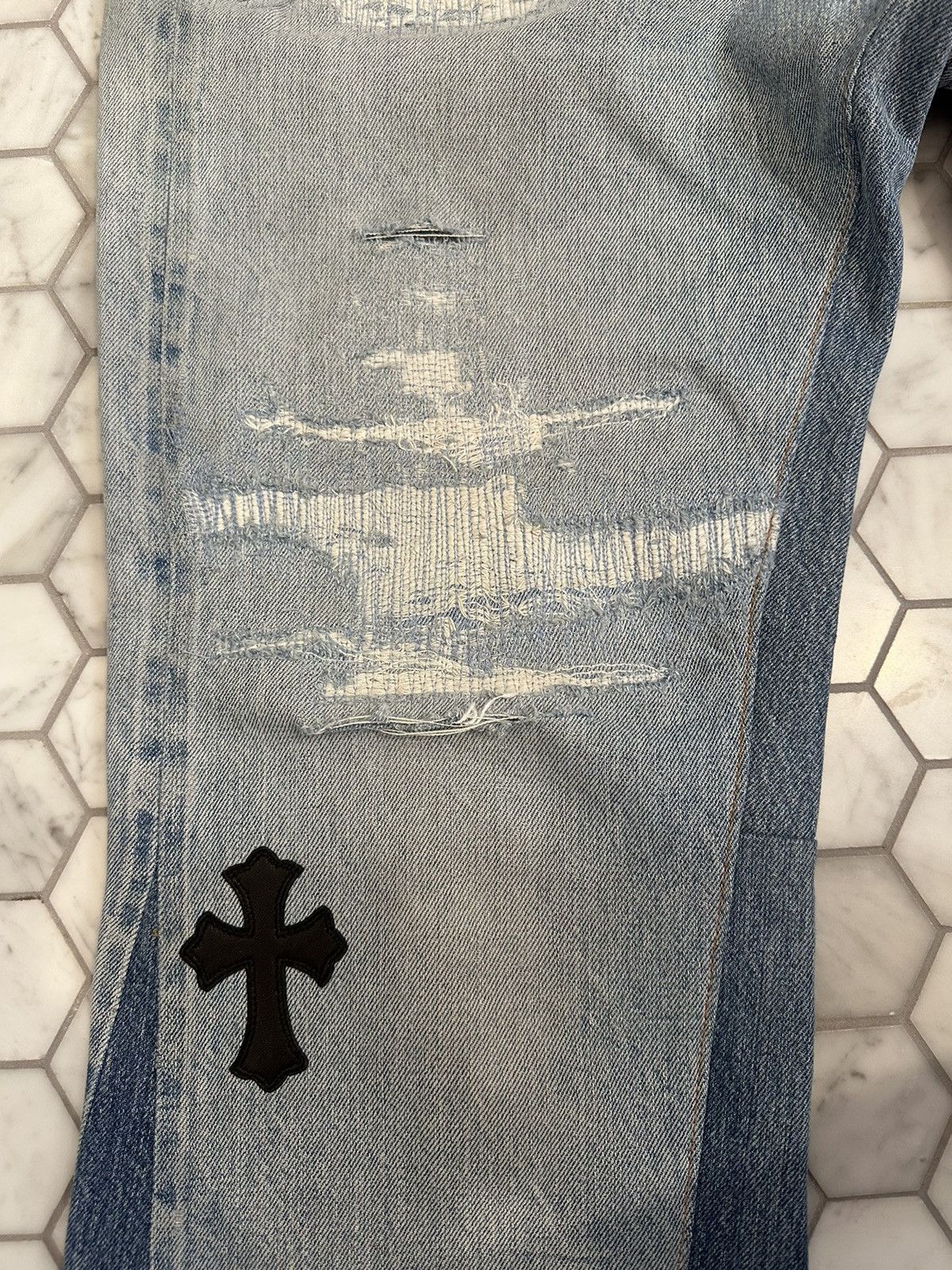 Chrome Hearts × Gallery Dept. 1 of 1 Thrashed Chrome Hearts x Gallery Dept Patchwork Denim Size US 34 / EU 50 - 5 Thumbnail