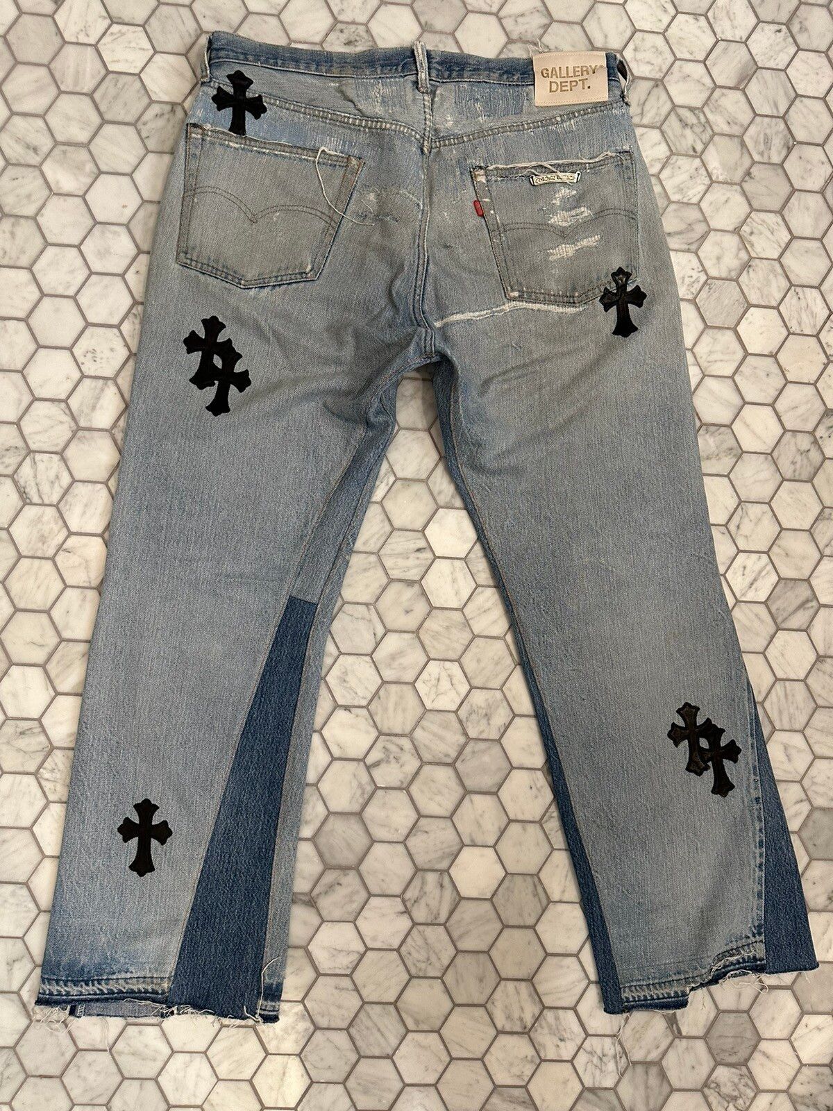 Chrome Hearts 1 of 1 Thrashed Chrome Hearts x Gallery Dept Patchwork Denim  | Grailed