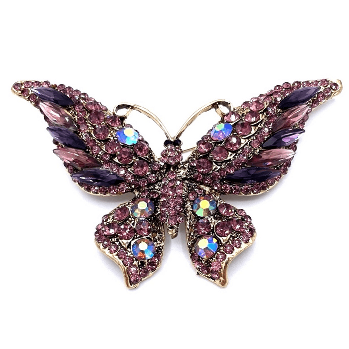 Jewelry Yellow Gold with Pink and Purple Crystal Butterfly Brooch | Grailed