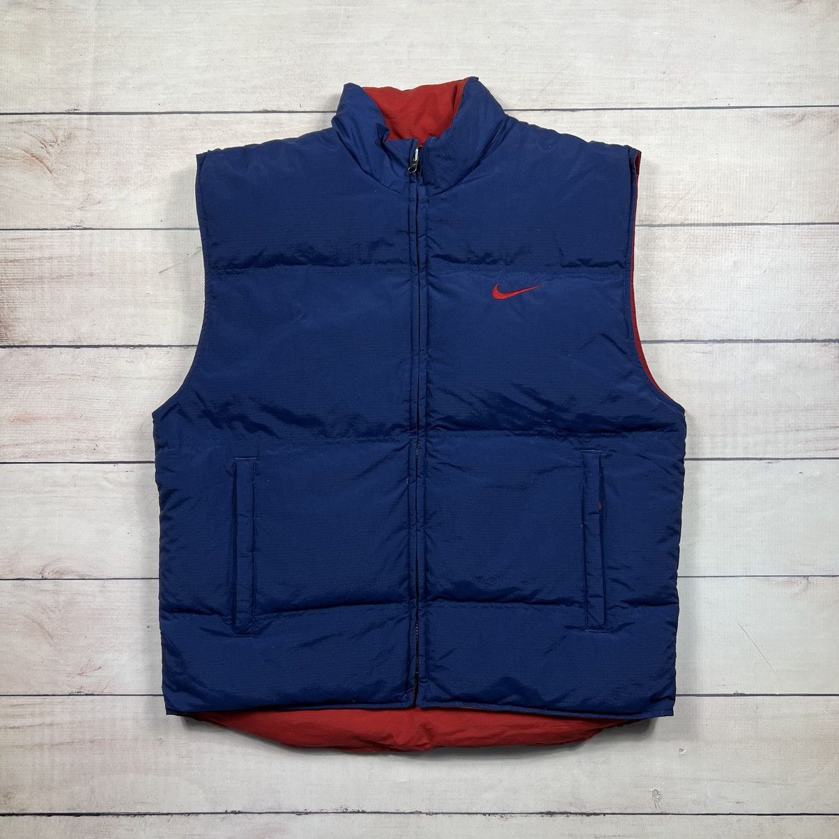 Nike × Vintage Vintage Nike Puffer Down Vest Spellout Logo 90’s Retro Drill Size US M / EU 48-50 / 2 - 2 Thumbnail