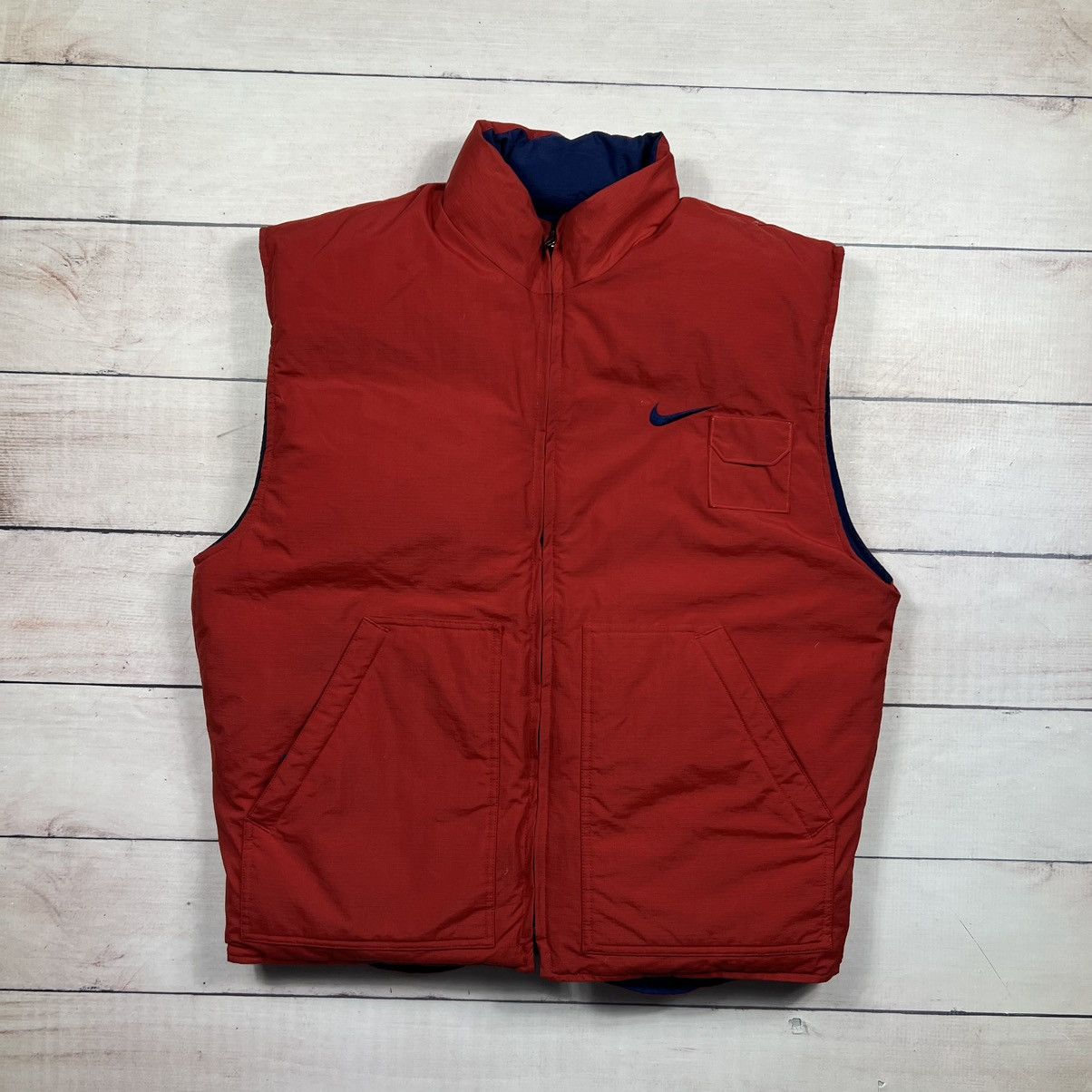 Nike × Vintage Vintage Nike Puffer Down Vest Spellout Logo 90’s Retro Drill Size US M / EU 48-50 / 2 - 5 Thumbnail