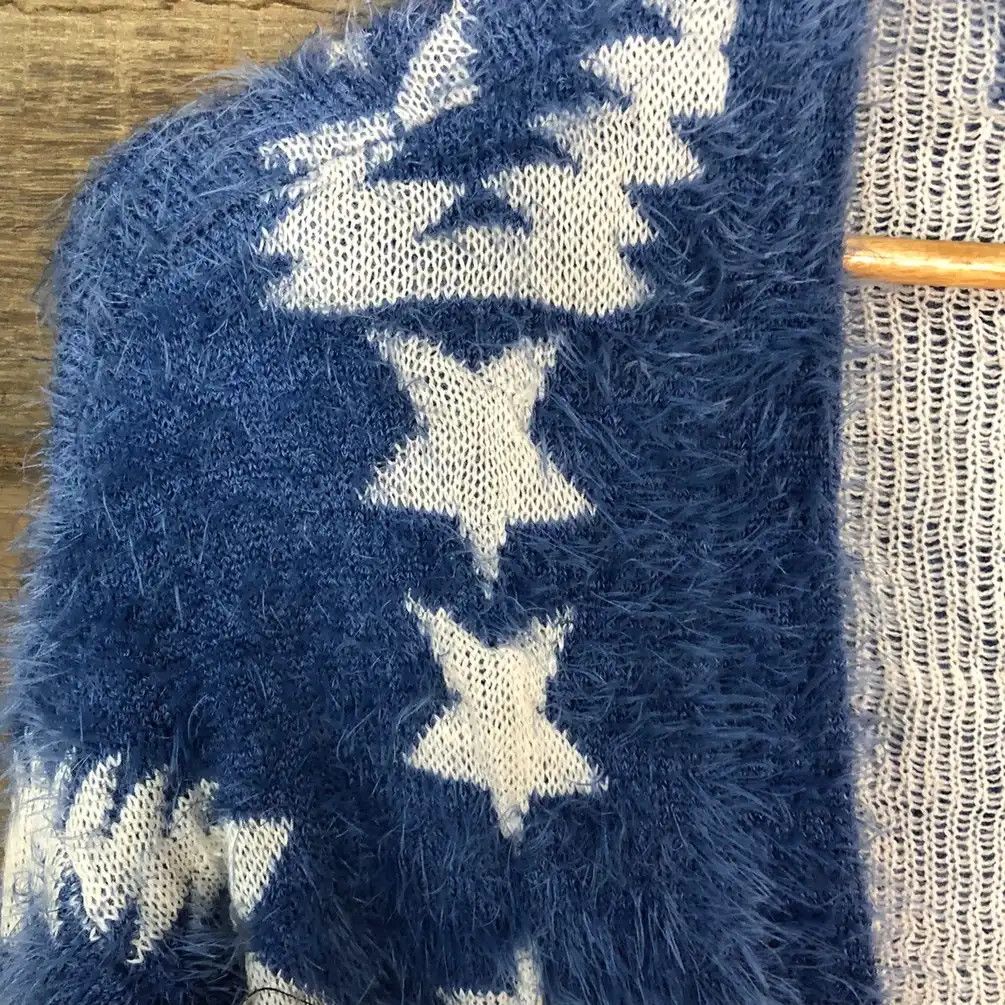 Japanese Brand Oversized Denifits Blue Shag Shaggy Fur Mohair Cardigan #686 Size L / US 10 / IT 46 - 7 Thumbnail