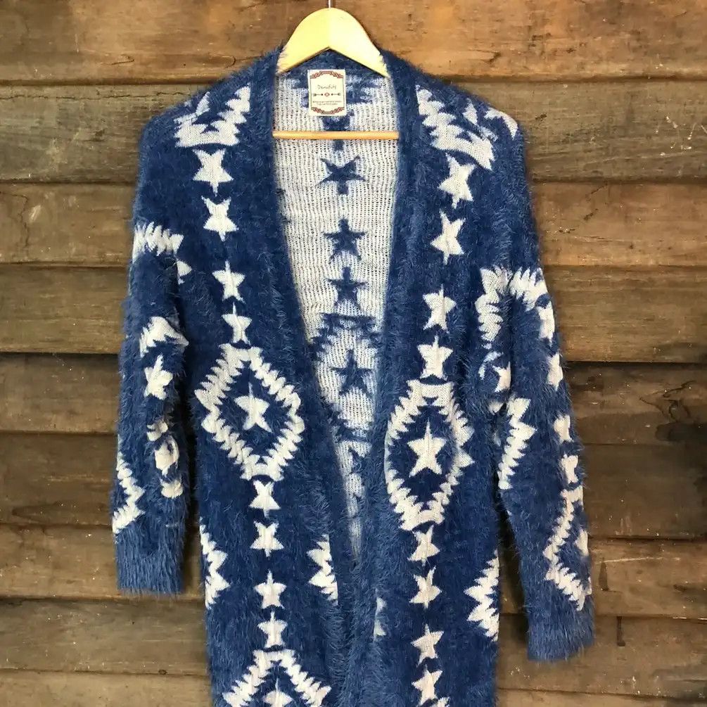 Japanese Brand Oversized Denifits Blue Shag Shaggy Fur Mohair Cardigan #686 Size L / US 10 / IT 46 - 3 Thumbnail