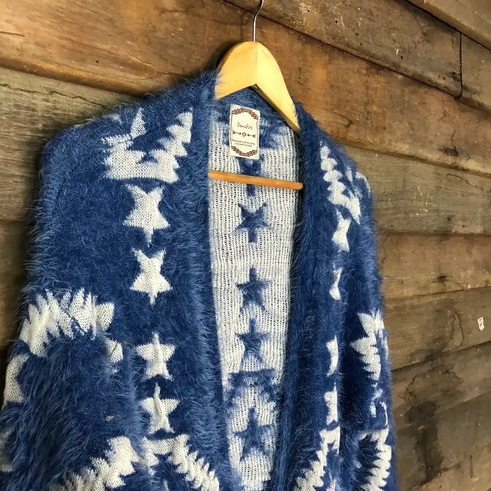Japanese Brand Oversized Denifits Blue Shag Shaggy Fur Mohair Cardigan #686 Size L / US 10 / IT 46 - 6 Thumbnail