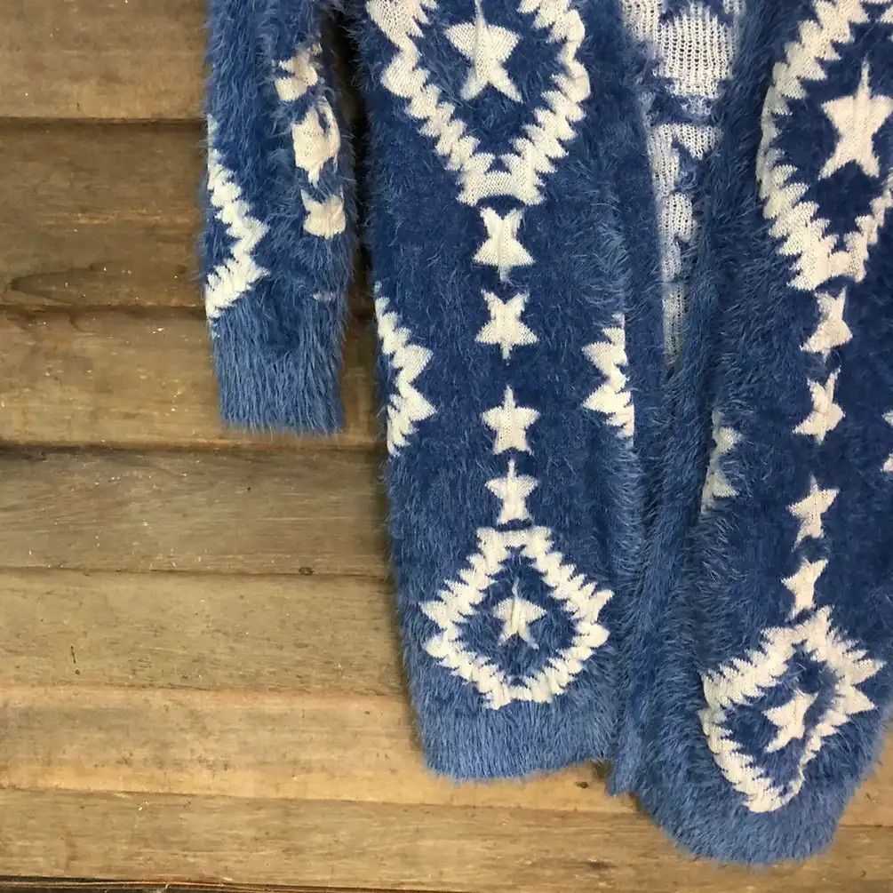 Japanese Brand Oversized Denifits Blue Shag Shaggy Fur Mohair Cardigan #686 Size L / US 10 / IT 46 - 4 Thumbnail