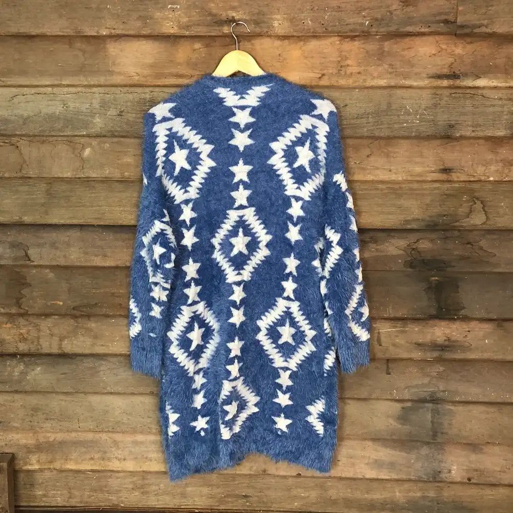 Japanese Brand Oversized Denifits Blue Shag Shaggy Fur Mohair Cardigan #686 Size L / US 10 / IT 46 - 9 Thumbnail