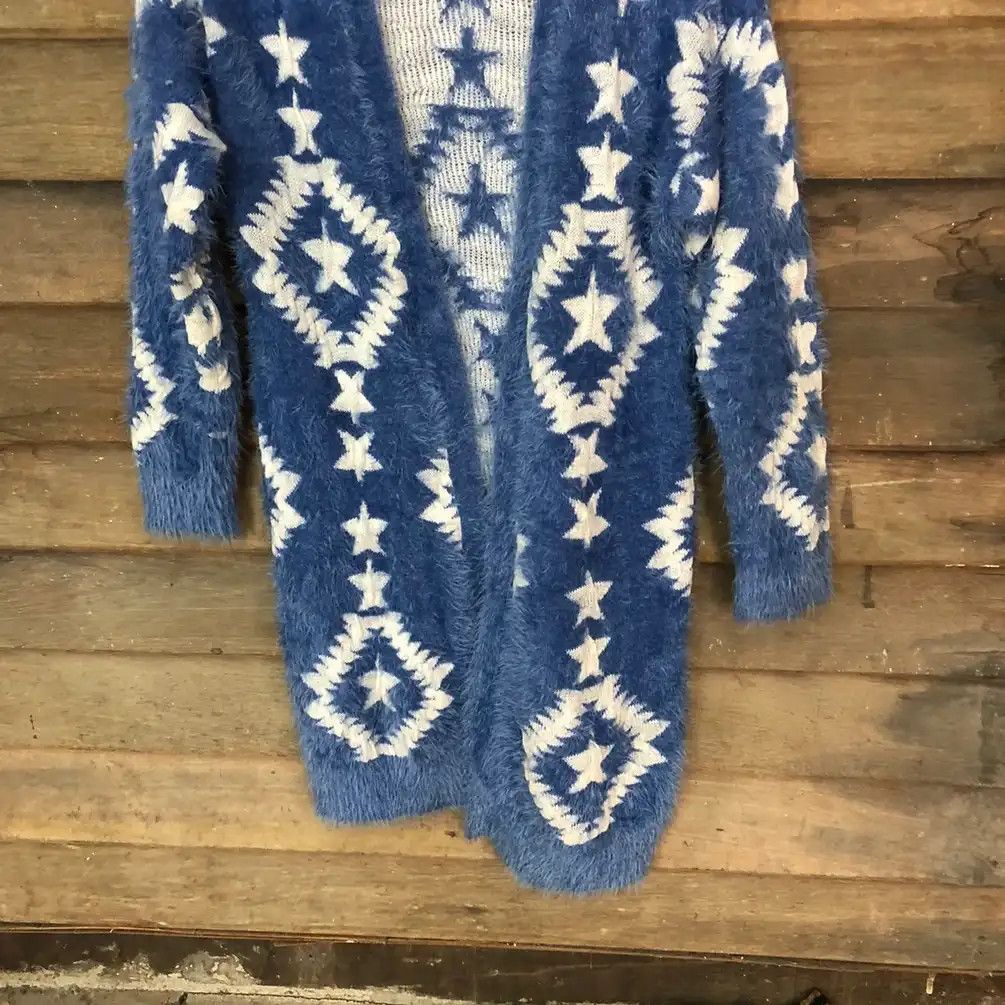 Japanese Brand Oversized Denifits Blue Shag Shaggy Fur Mohair Cardigan #686 Size L / US 10 / IT 46 - 2 Thumbnail