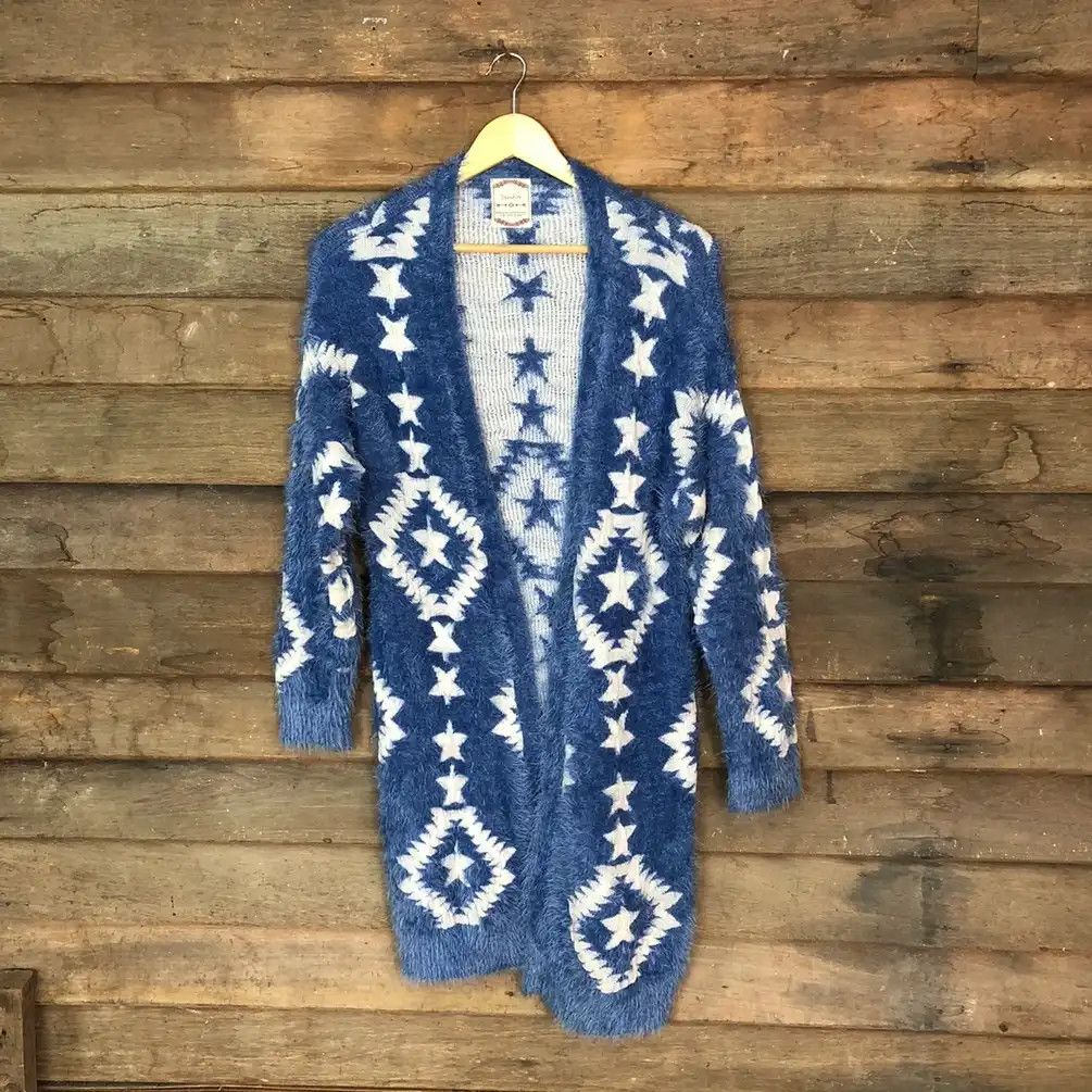Japanese Brand Oversized Denifits Blue Shag Shaggy Fur Mohair Cardigan #686 Size L / US 10 / IT 46 - 1 Thumbnail