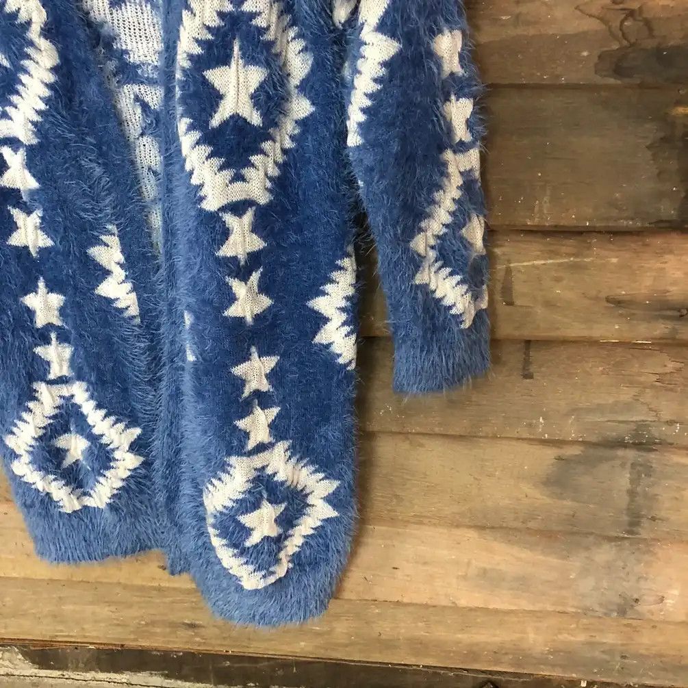 Japanese Brand Oversized Denifits Blue Shag Shaggy Fur Mohair Cardigan #686 Size L / US 10 / IT 46 - 5 Thumbnail