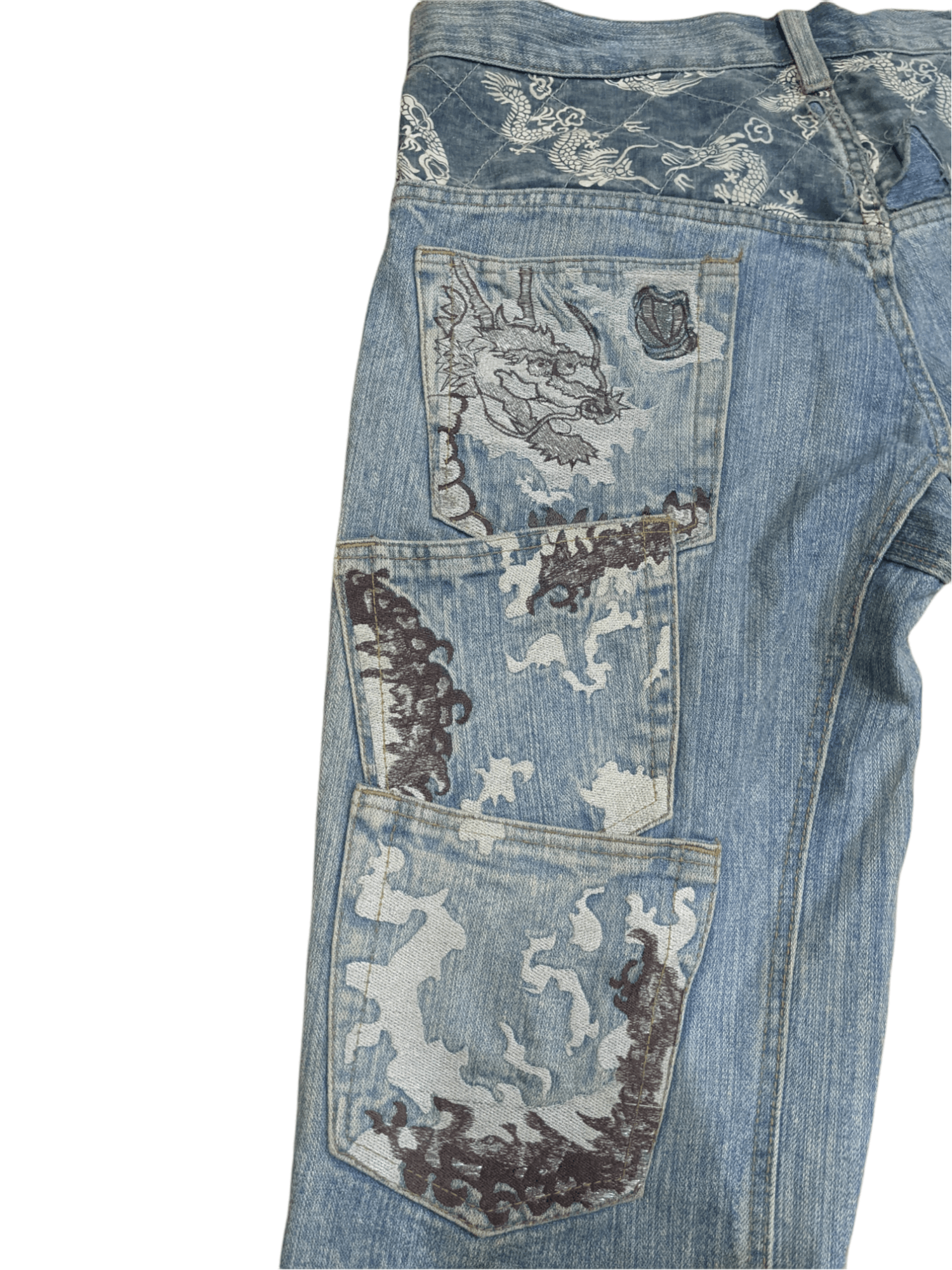 Japanese Brand Sukajan Multipocket Embroidery Dragon Jeans Size US 36 / EU 52 - 6 Thumbnail