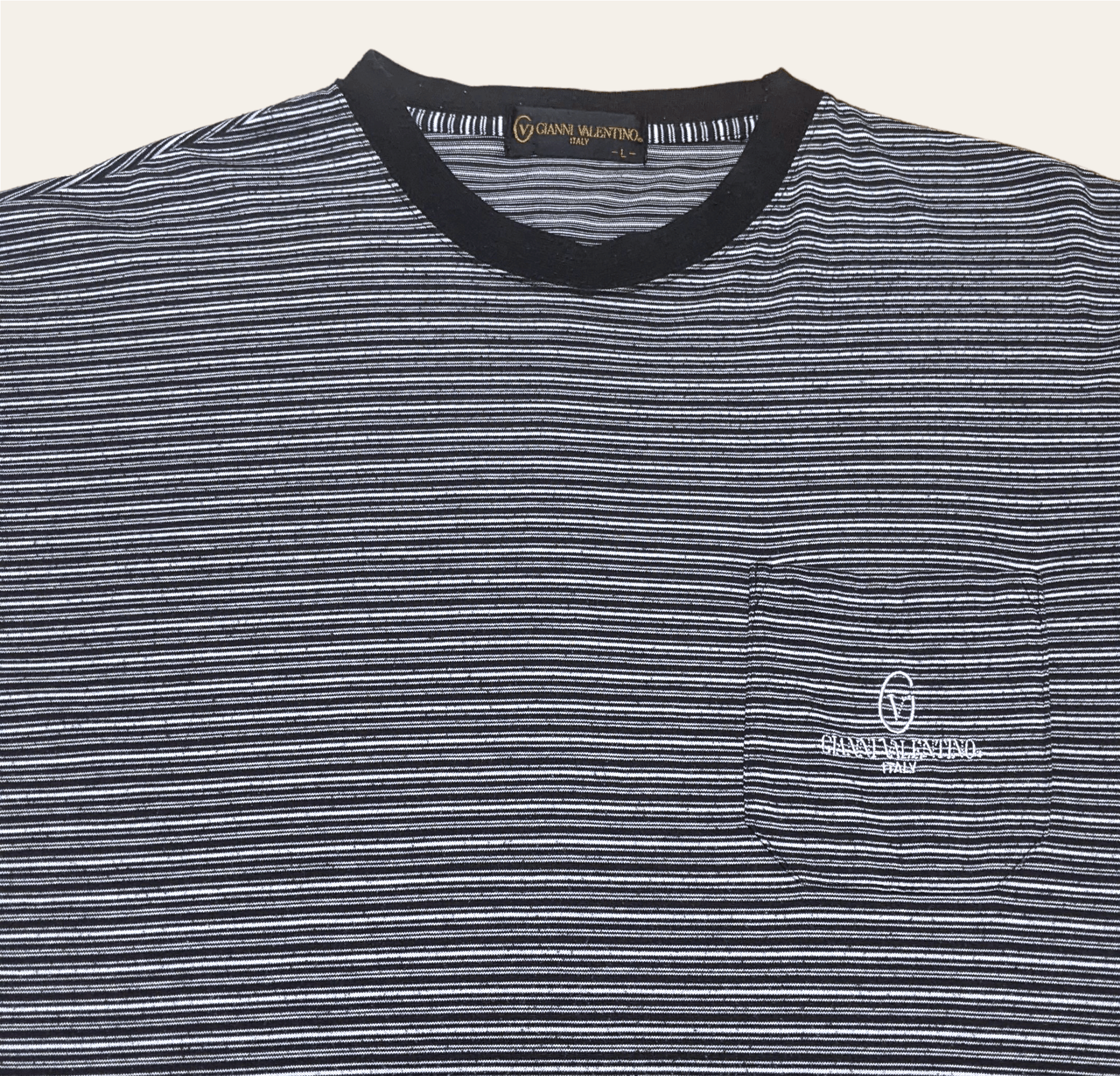 Gianni Valentino × Valentino × Vintage Vintage 90s Gianni Valentino Striped Pocket T shirt Size US L / EU 52-54 / 3 - 3 Thumbnail