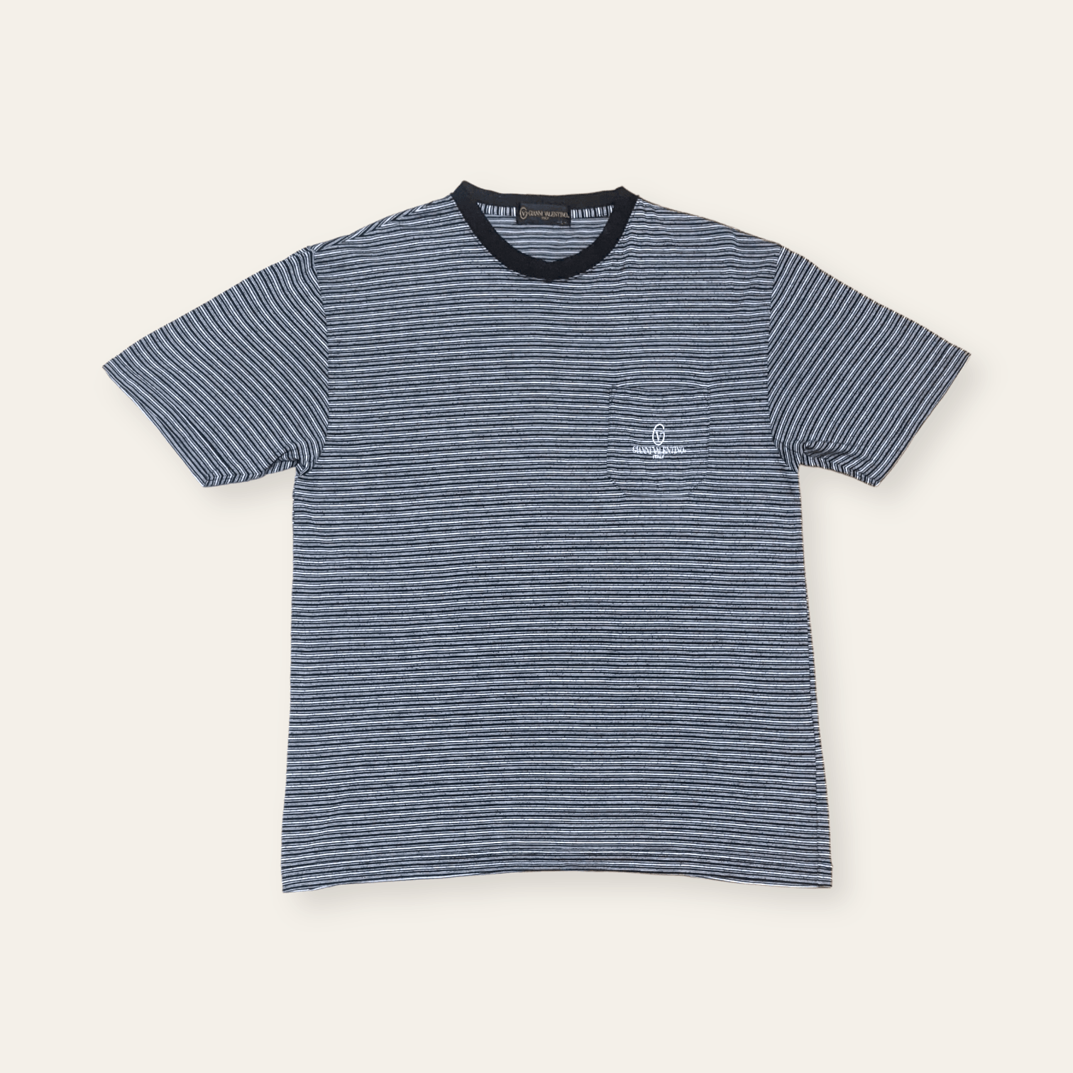 Gianni Valentino × Valentino × Vintage Vintage 90s Gianni Valentino Striped Pocket T shirt Size US L / EU 52-54 / 3 - 1 Thumbnail