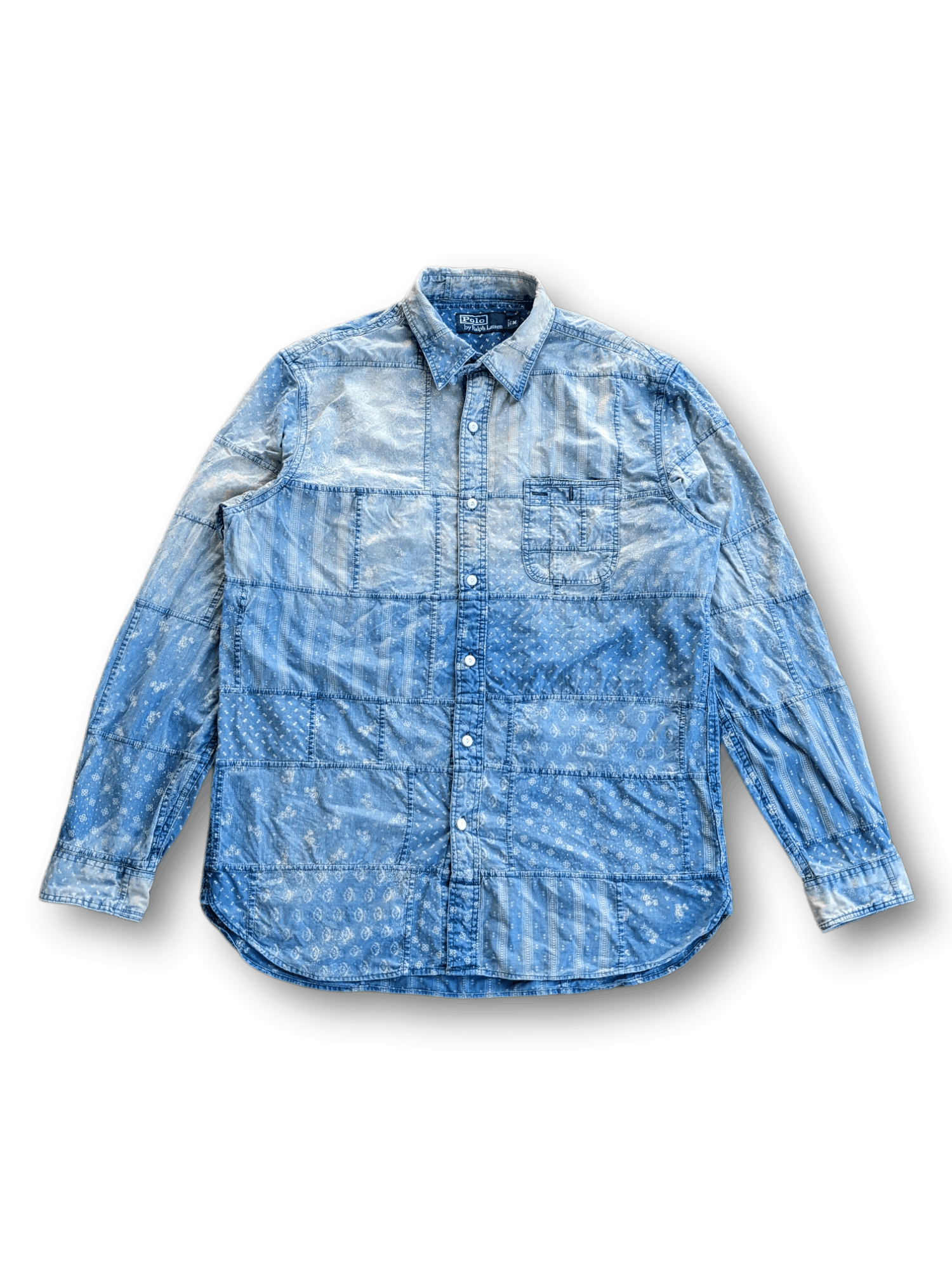 image of polo Ralph Laurent Patchwork Button Up Shirts in Blue, Men's (Size Large)