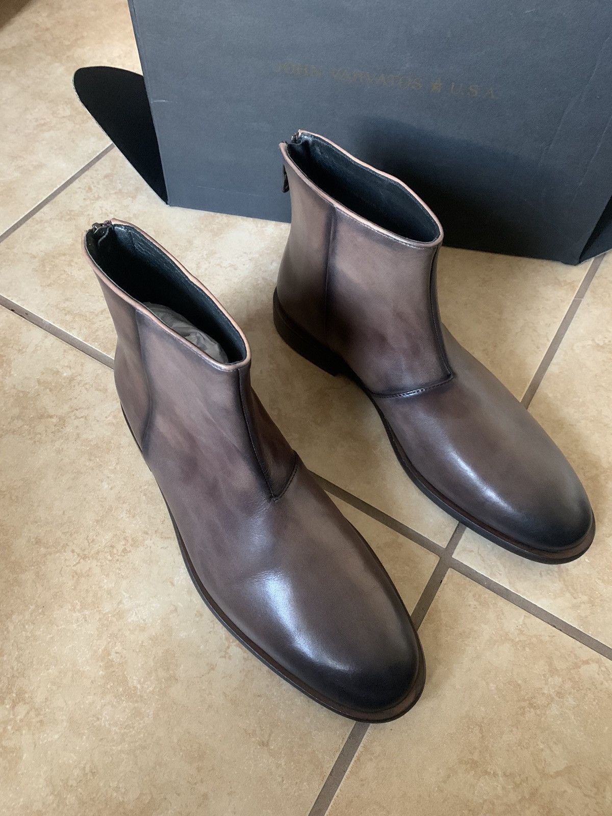John Varvatos 800 Brown Black Leather NYC Back Zip Boots Grailed