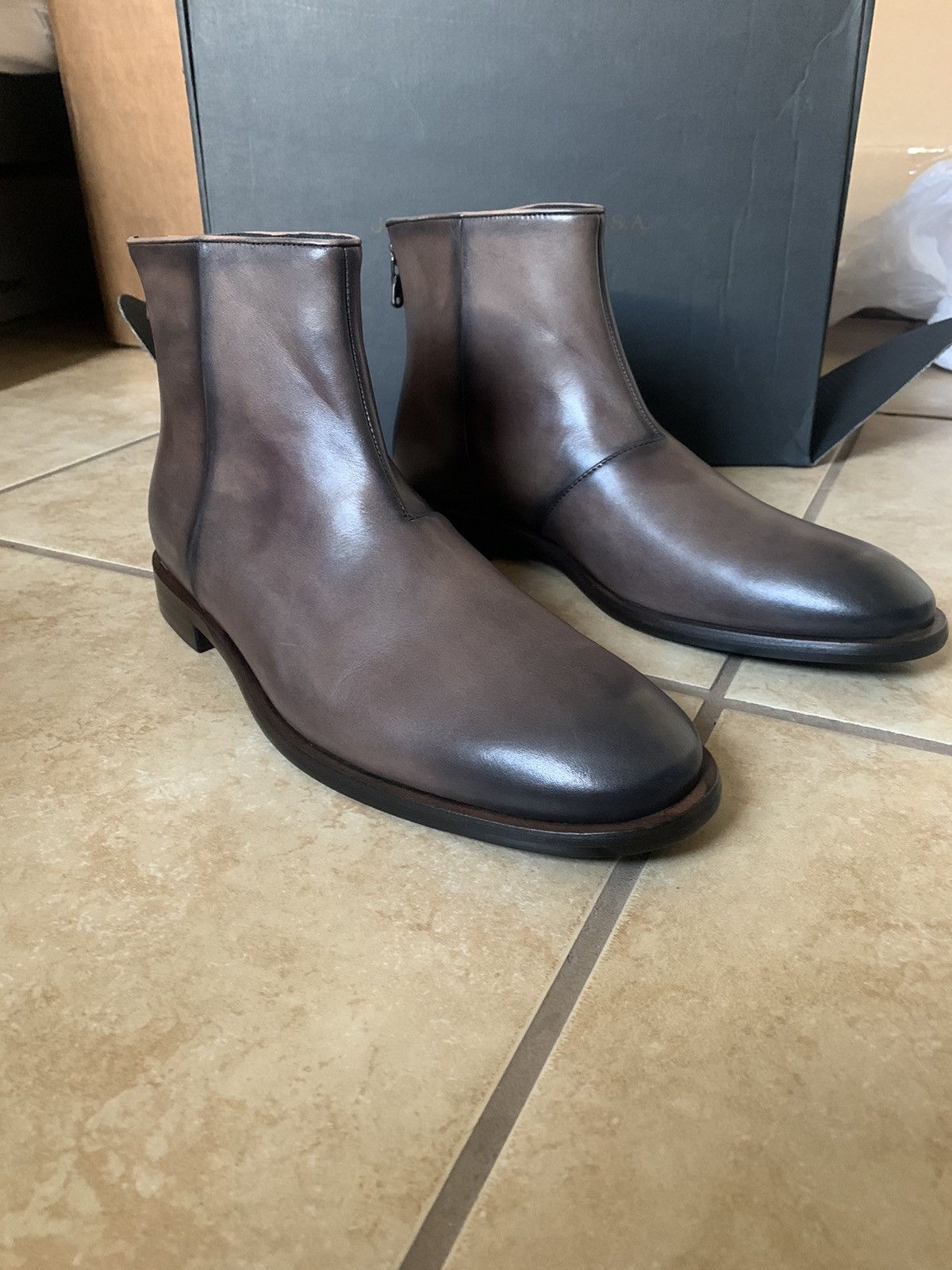 John Varvatos 800 Brown Black Leather NYC Back Zip Boots Grailed