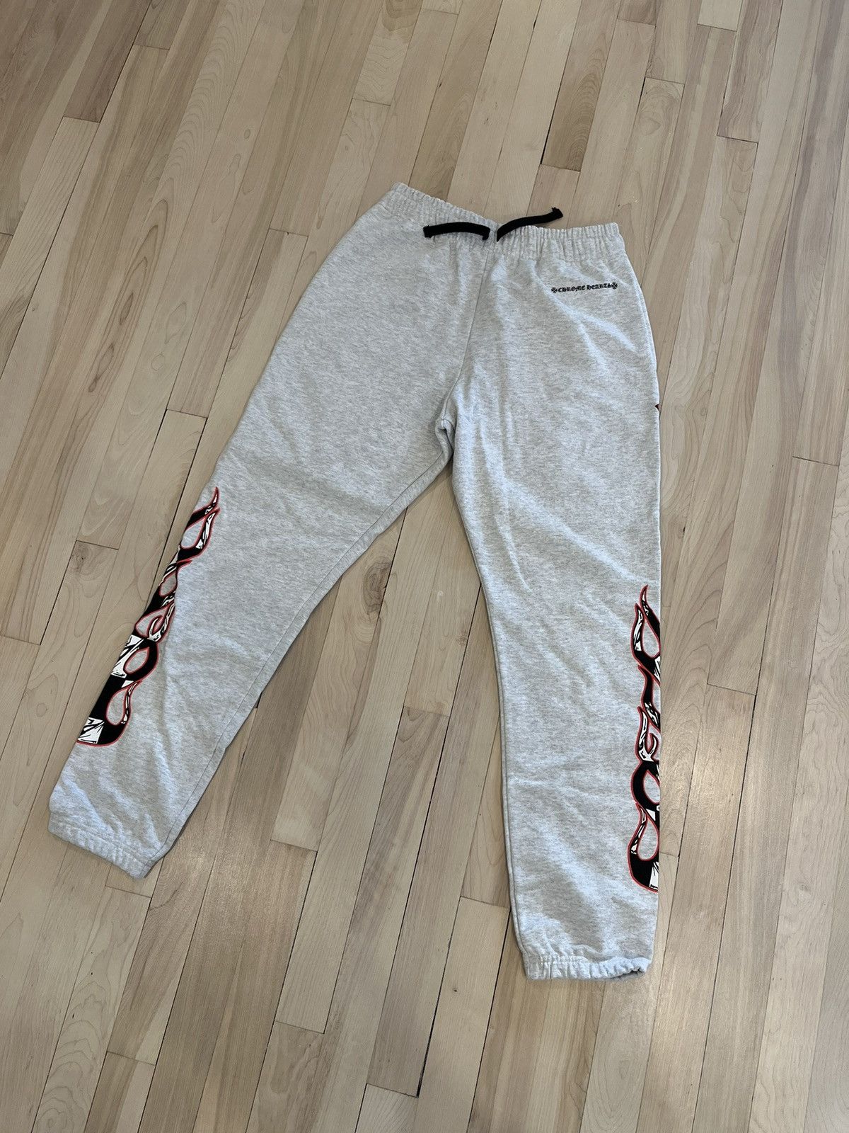 image of Chrome Hearts Matty Boy Sweatpants Stay Fast Fire in White, Men's (Size 34)