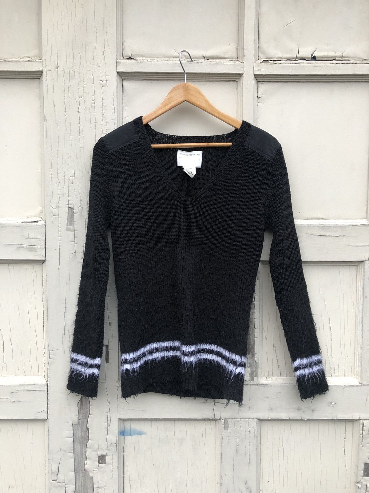 image of Miharayasuhiro Fur Degradation Military Sweater Striped in Black, Men's (Size Medium)