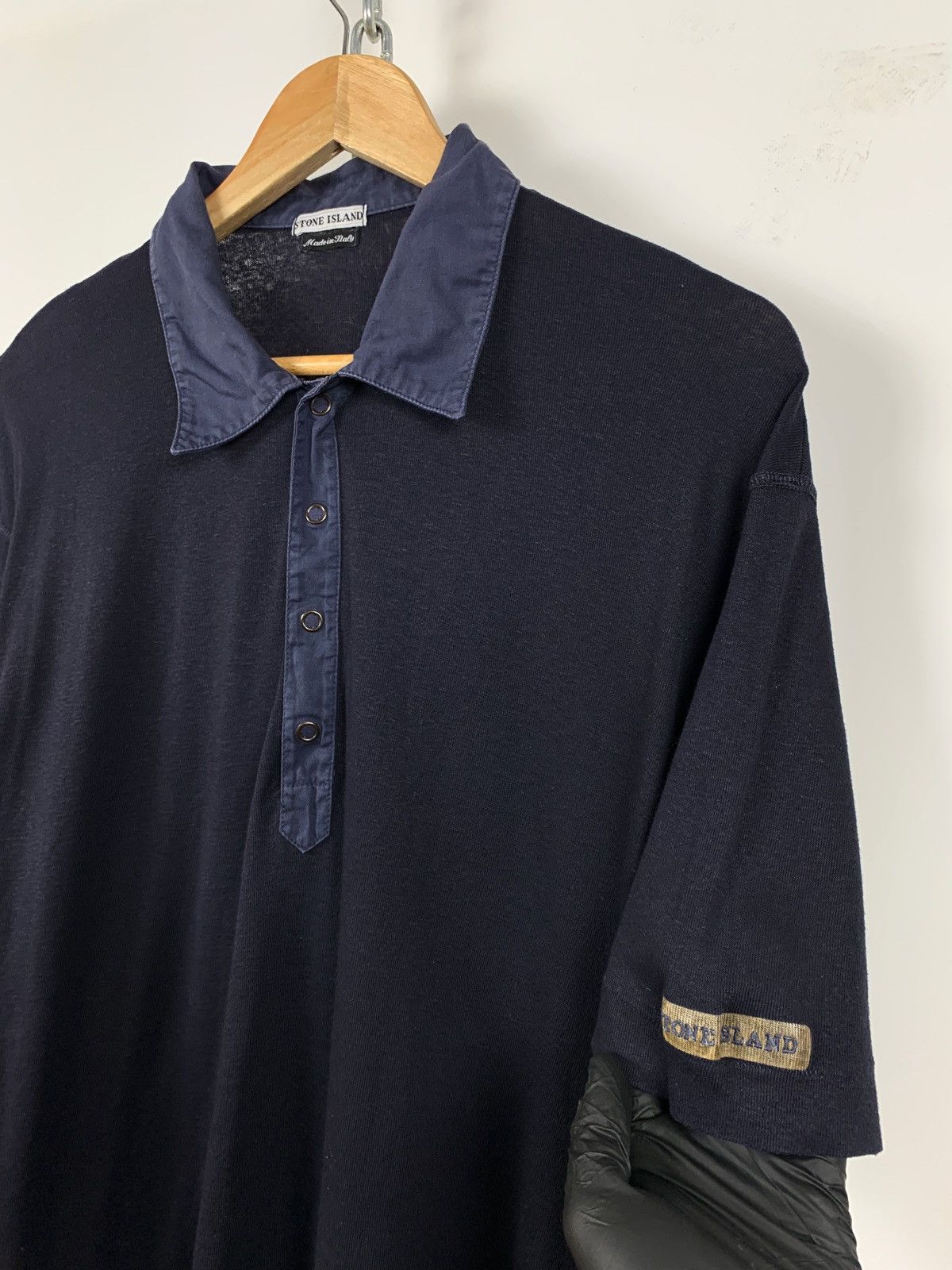 Vintage Stone Island Lino Flax Navy Blue Polo Shirt