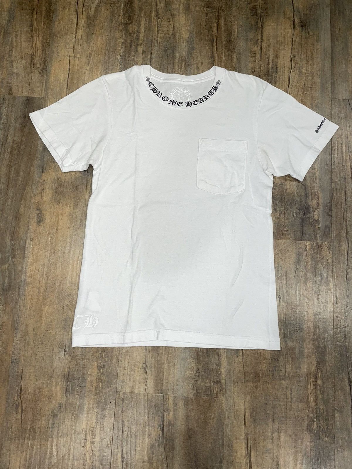 RARE Chrome Hearts Neck Logo Cross Scroll White Pocket Tee