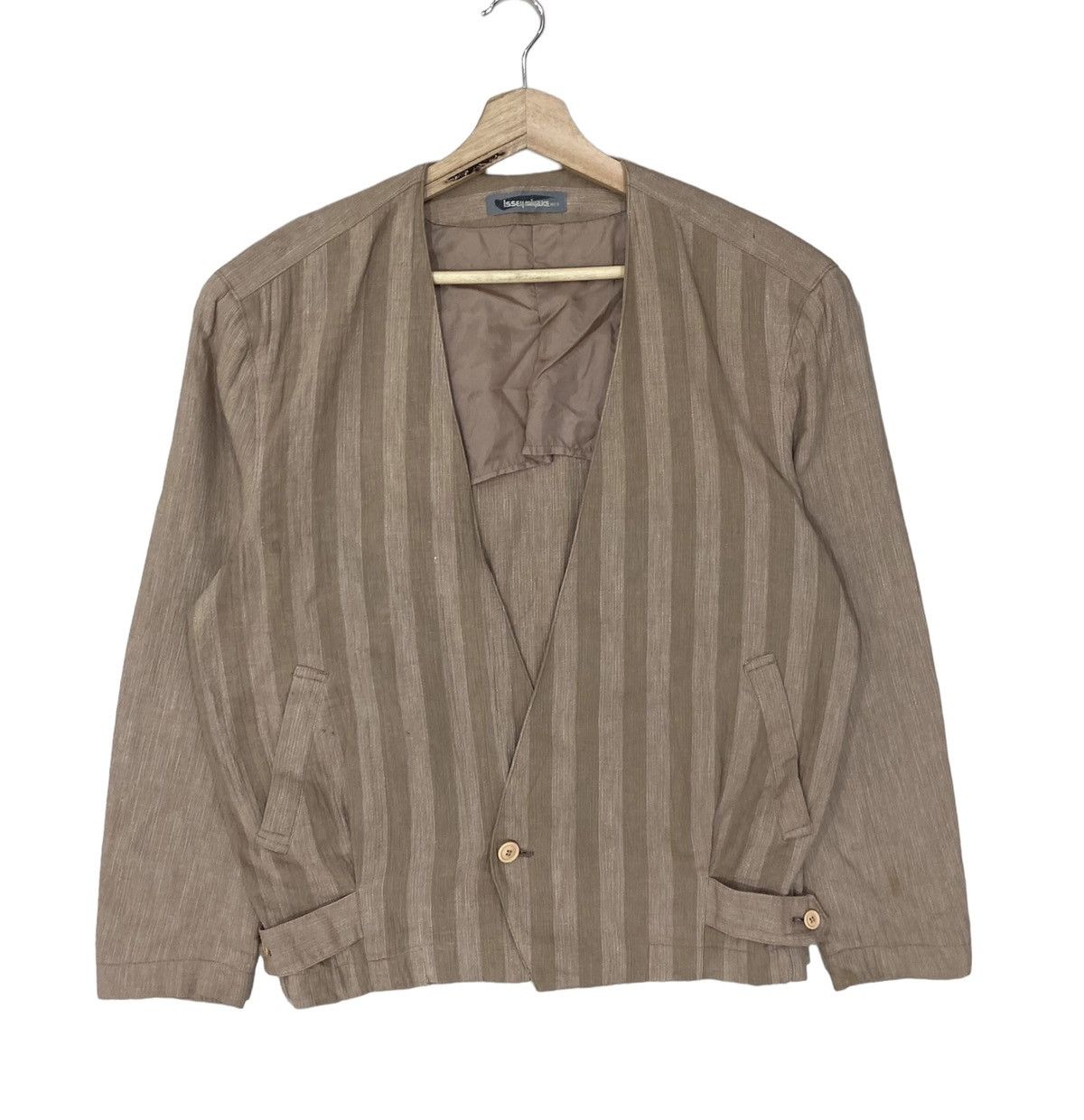 ISSEY MIYAKE MEN 80S cotton Brush tag band color stripe Long sleeve shirt LG13225 Beige Flexene M