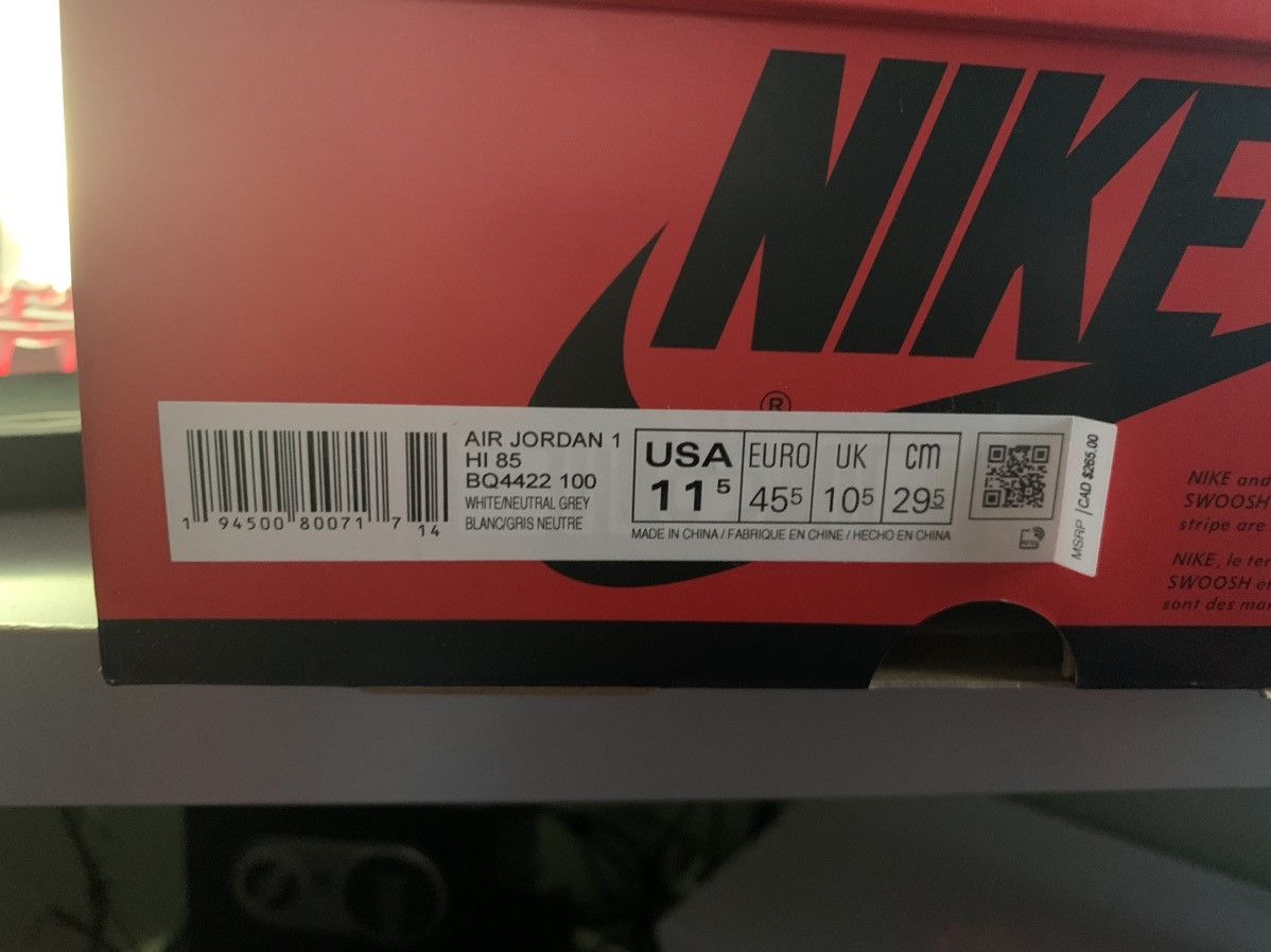 Jordan Brand × Nike Jordan 1 Neutral Grey 85 Size US 11.5 / EU 44-45 - 12 Thumbnail