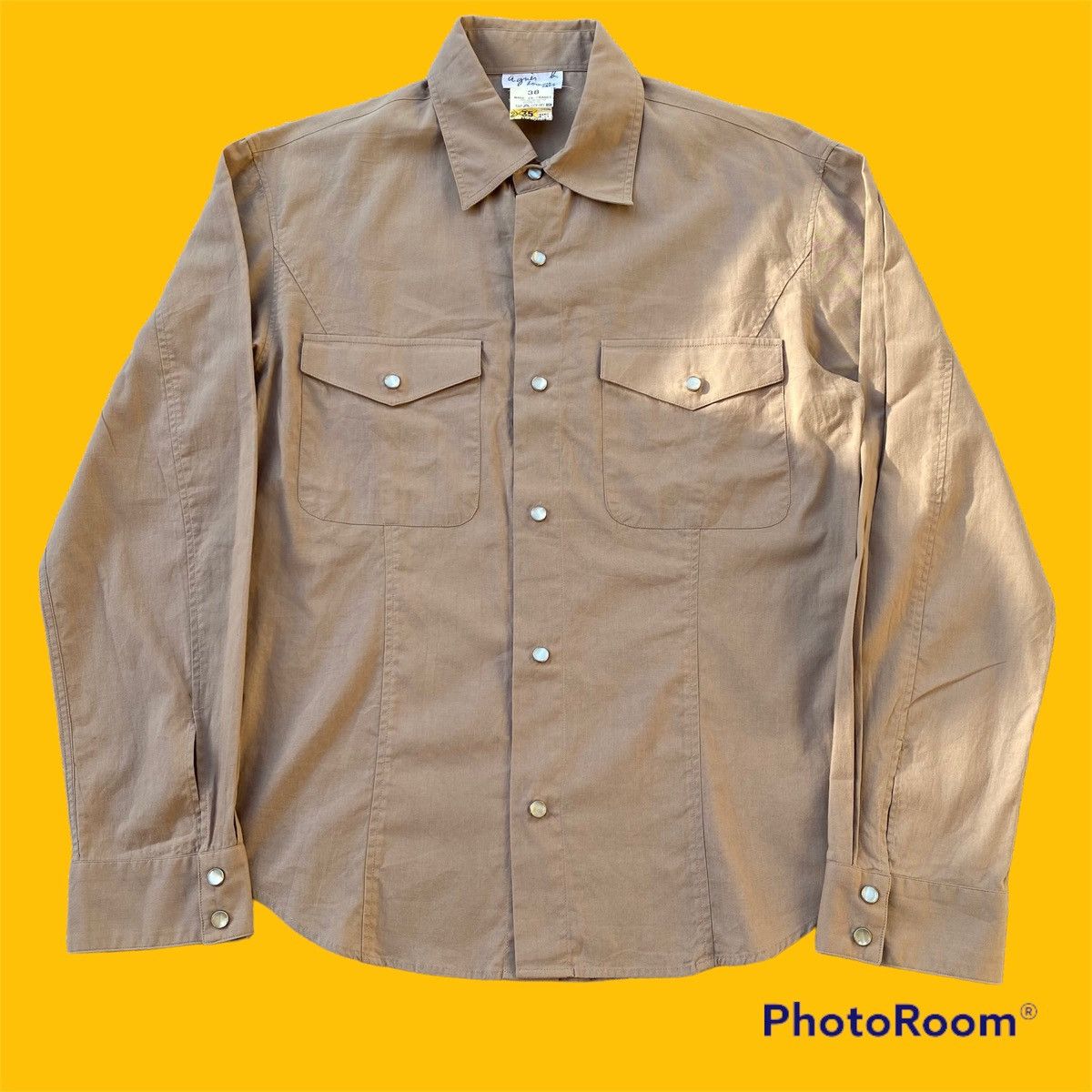 image of Agnes B x Vintage Pearl Snap Button Shirt in Brown, Men's (Size Medium)