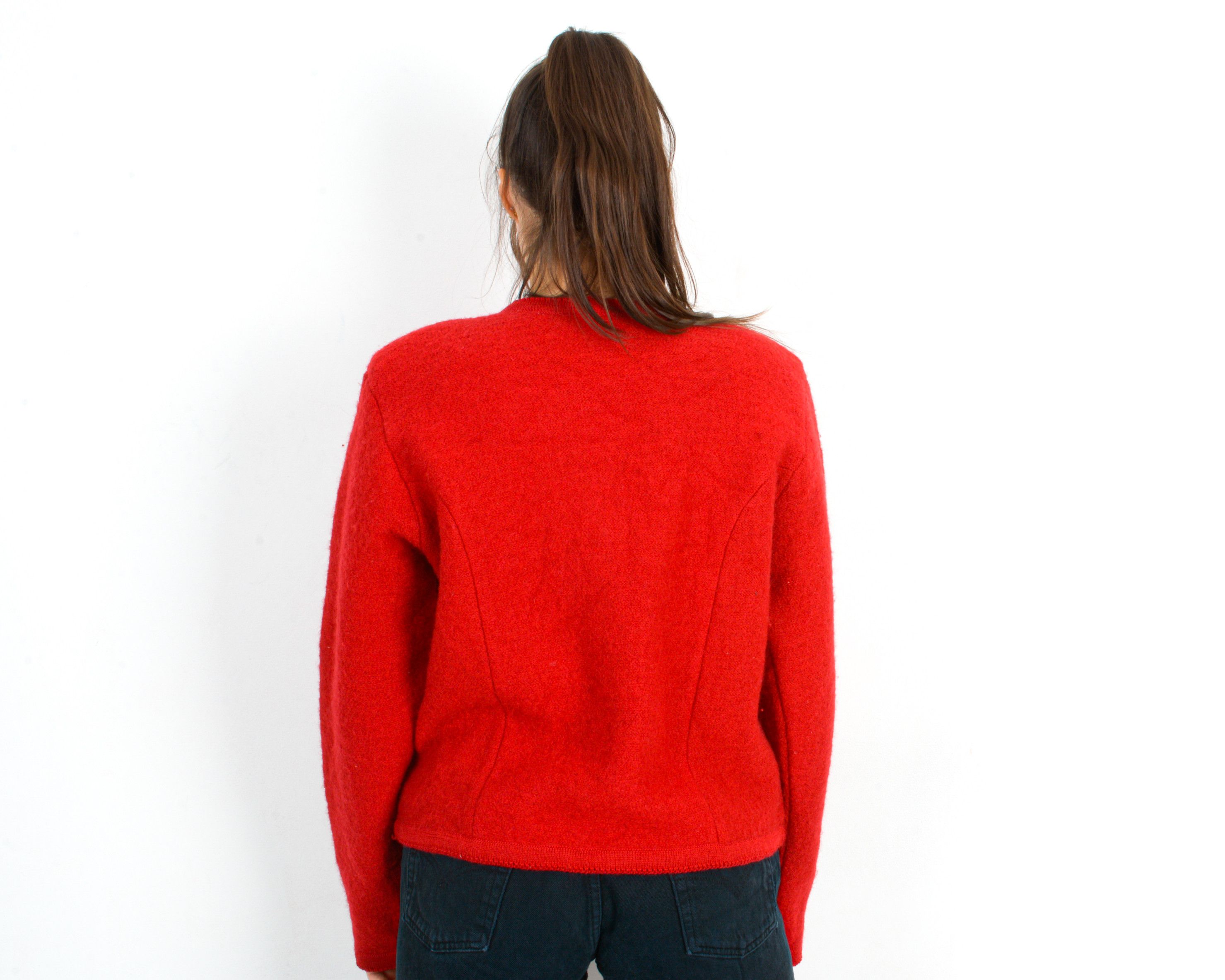 Other × Vintage 80s TALLY HO Wool Trachten Cardigan Sweater Jacket Red Top Size M / US 6-8 / IT 42-44 - 5 Thumbnail