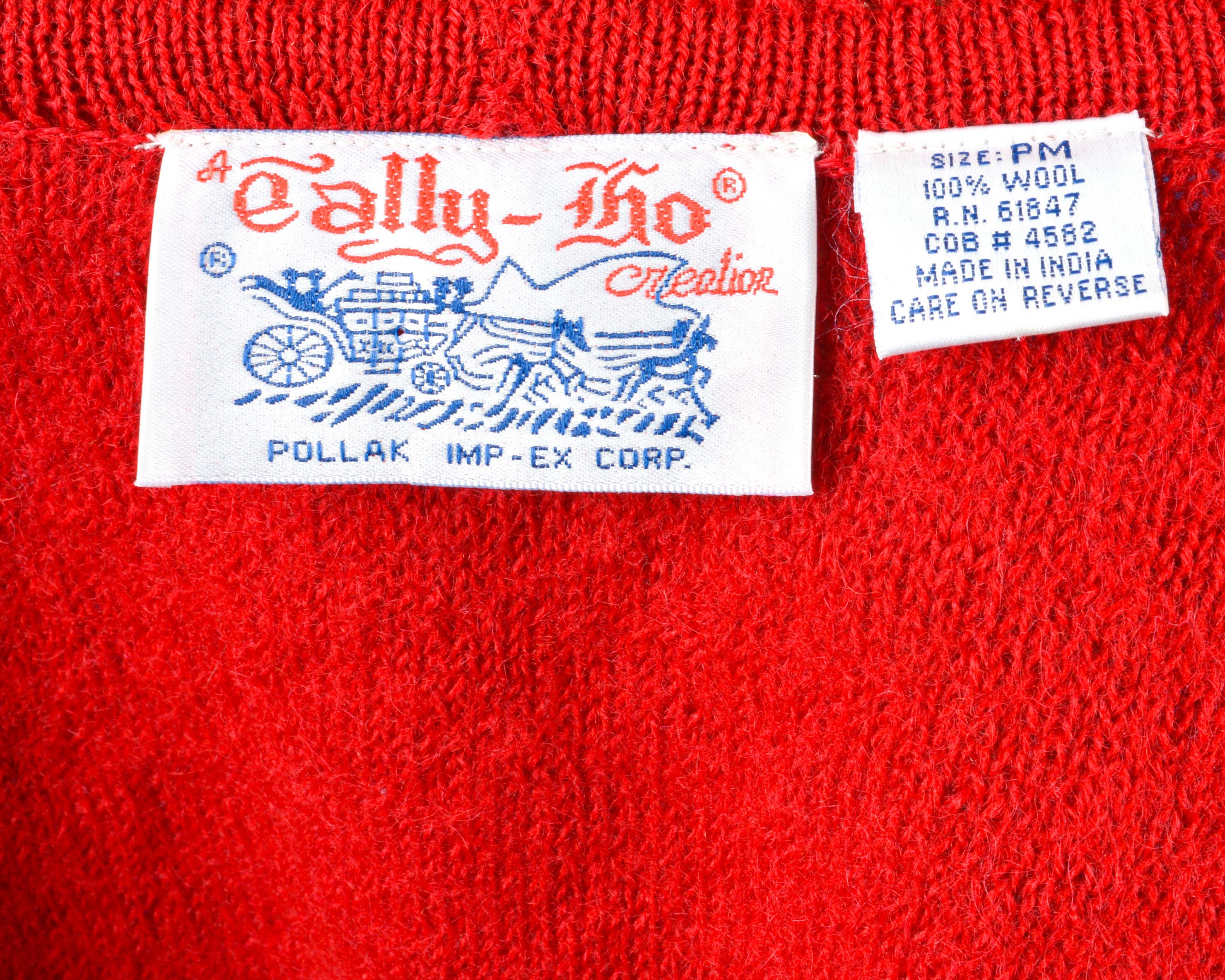 Other × Vintage 80s TALLY HO Wool Trachten Cardigan Sweater Jacket Red Top Size M / US 6-8 / IT 42-44 - 6 Thumbnail