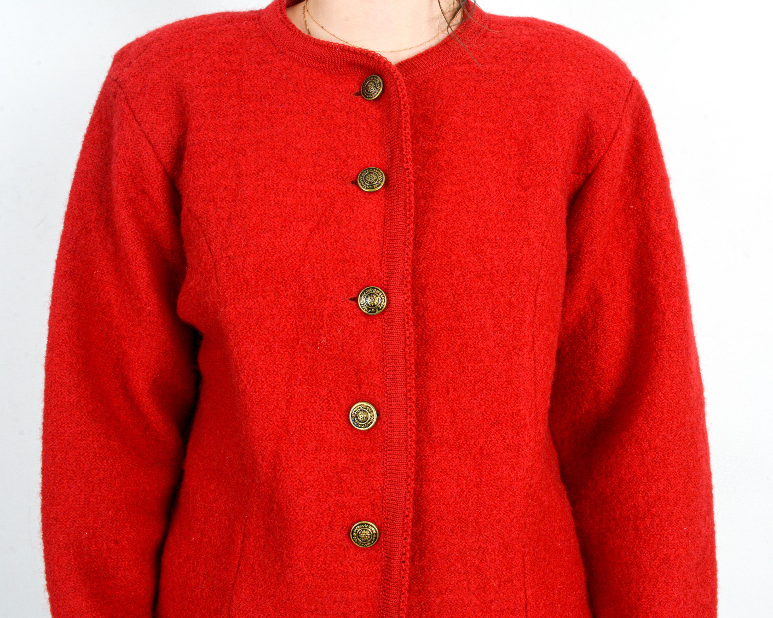 Other × Vintage 80s TALLY HO Wool Trachten Cardigan Sweater Jacket Red Top Size M / US 6-8 / IT 42-44 - 4 Thumbnail