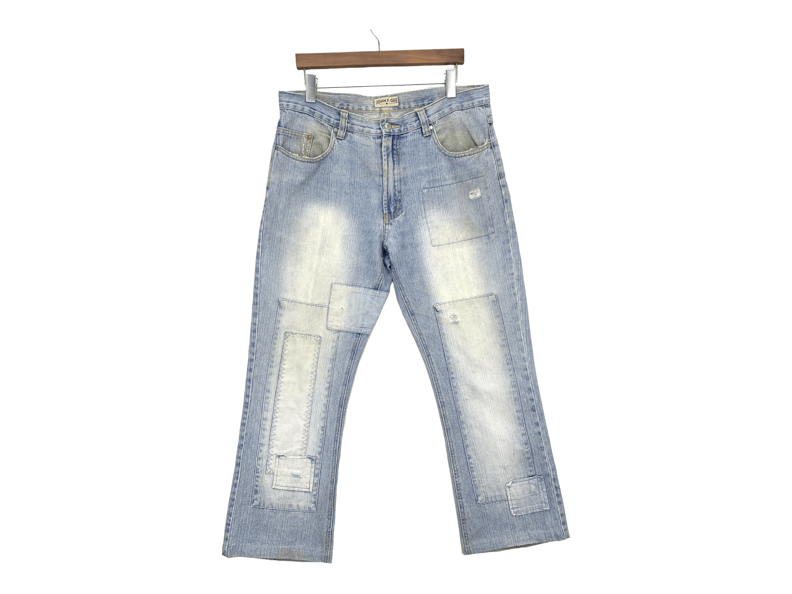 Other John F Gee Patchwork Jeans Hip Hop Skateboards Loose Pants Size US 35 - 1 Thumbnail
