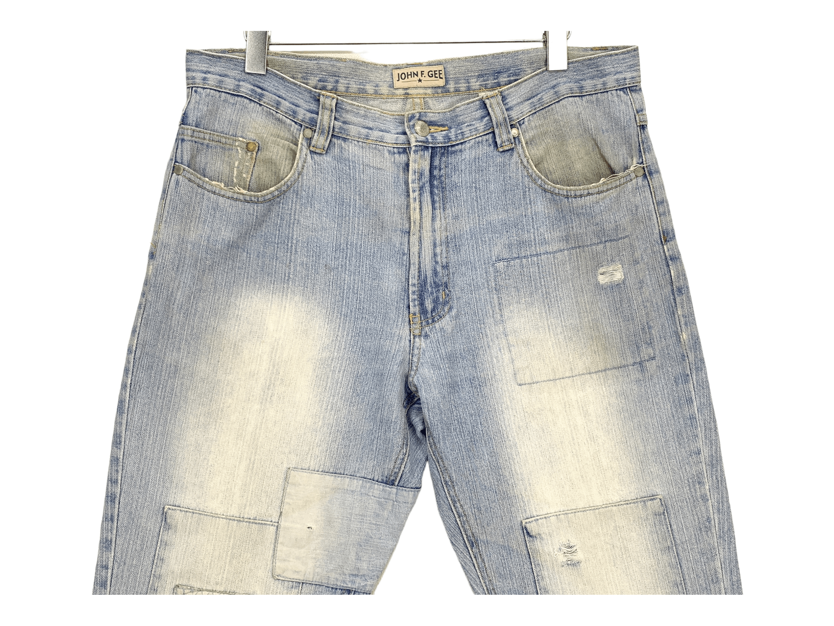 Other John F Gee Patchwork Jeans Hip Hop Skateboards Loose Pants Size US 35 - 3 Thumbnail