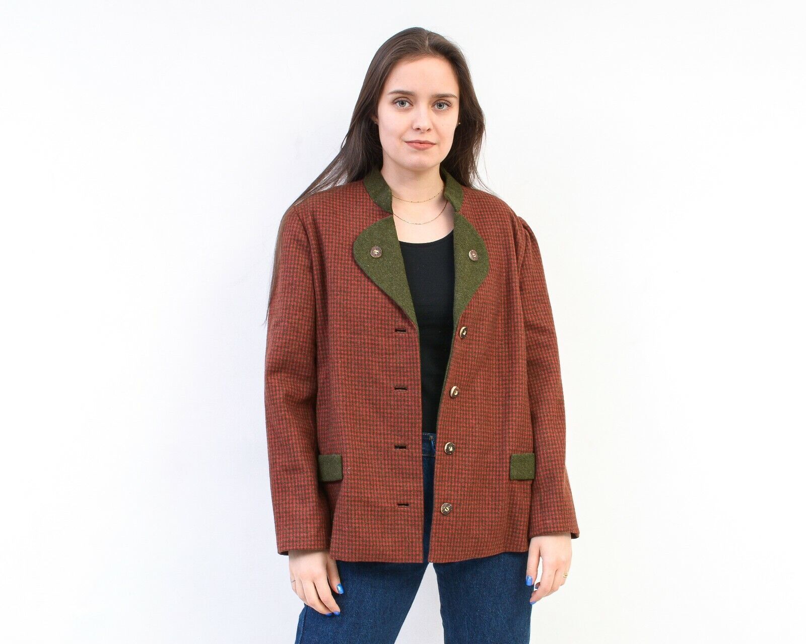 Other × Vintage Suit Jacket Trachten Wool Cardigan Check Plaid Tartan Blazer Size L / US 10 / IT 46 - 1 Thumbnail