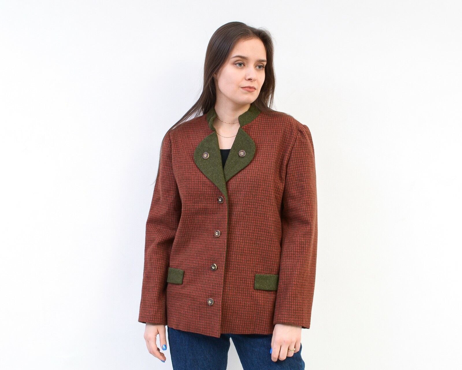 Other × Vintage Suit Jacket Trachten Wool Cardigan Check Plaid Tartan Blazer Size L / US 10 / IT 46 - 2 Thumbnail