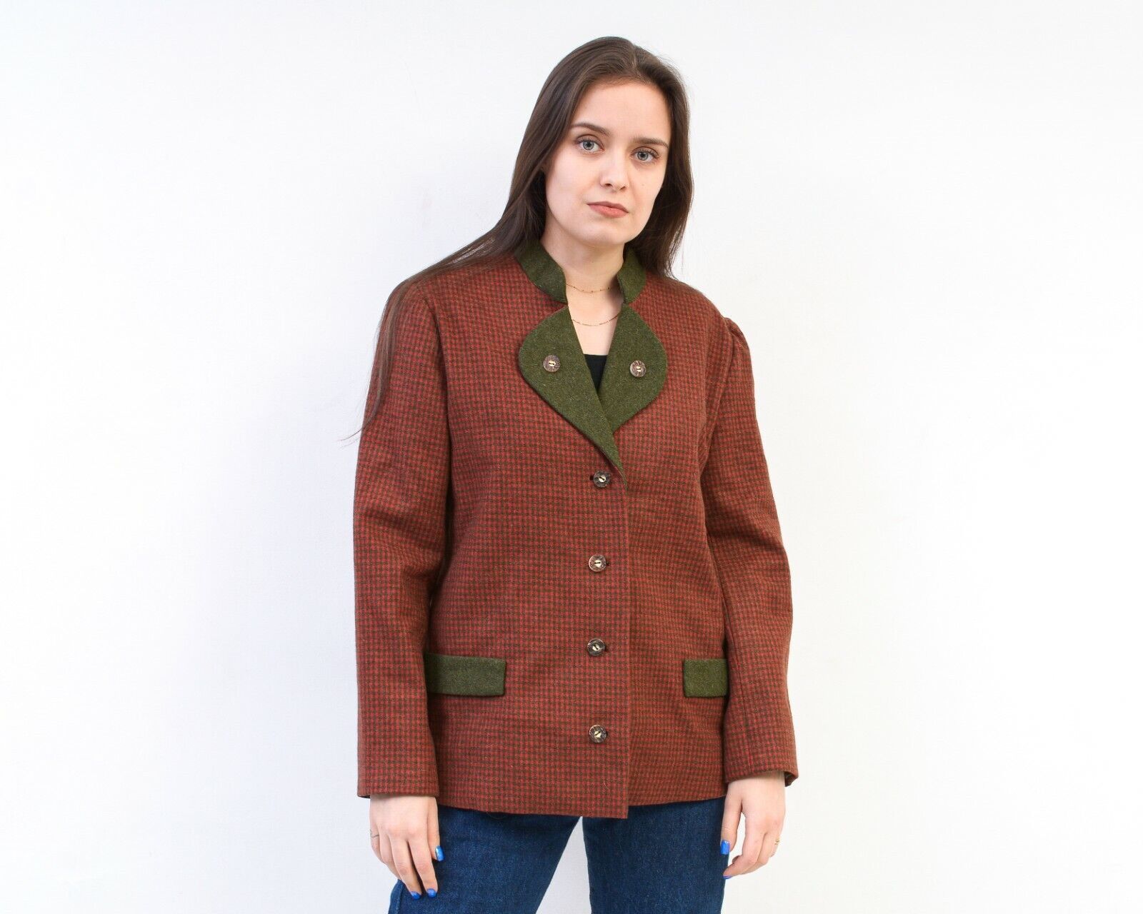 Other × Vintage Suit Jacket Trachten Wool Cardigan Check Plaid Tartan Blazer Size L / US 10 / IT 46 - 3 Thumbnail
