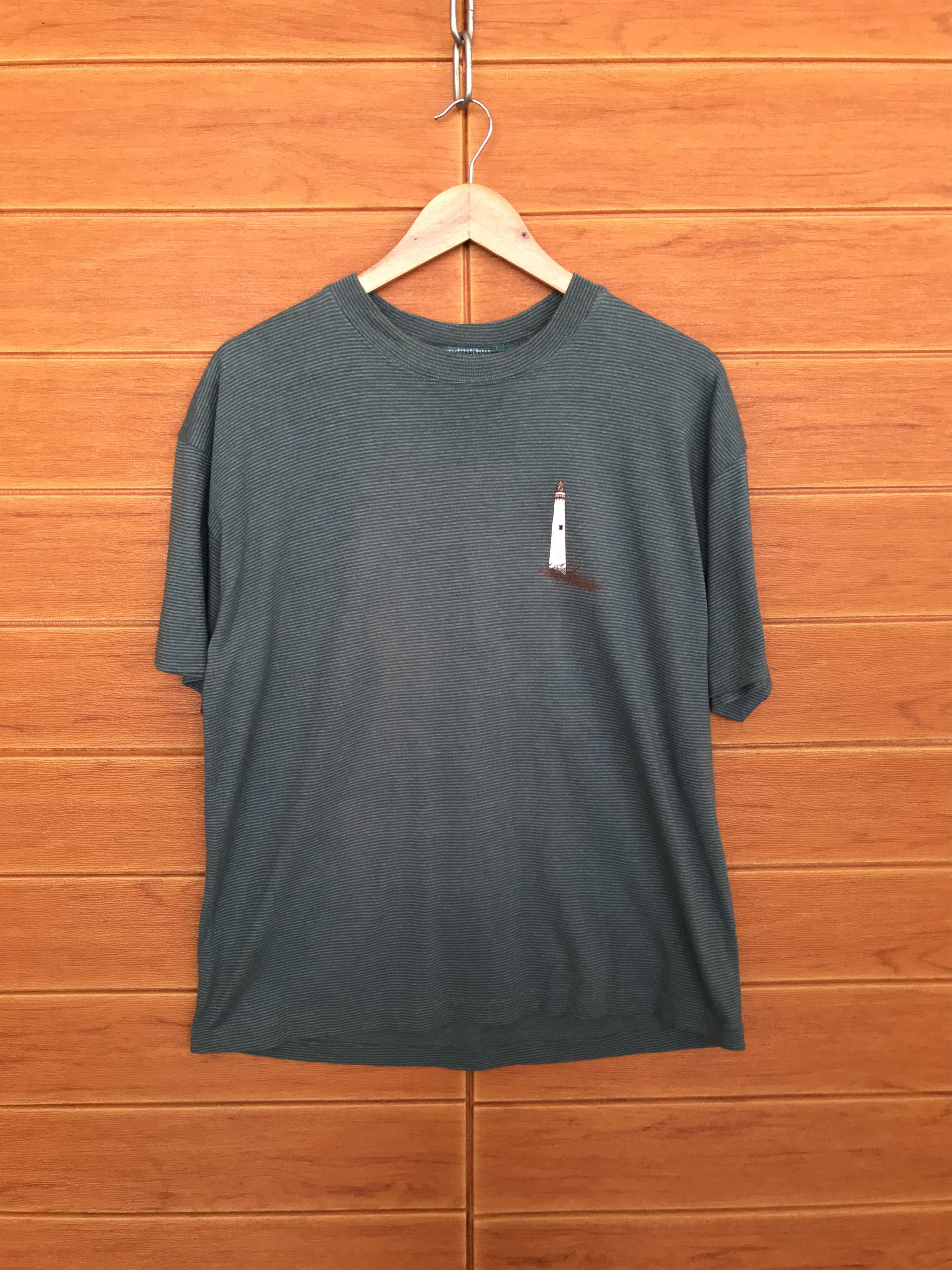Vintage Vintage 90s Lighthouse And Map Pin Striped T-Shirt Size US L / EU 52-54 / 3 - 6 Thumbnail