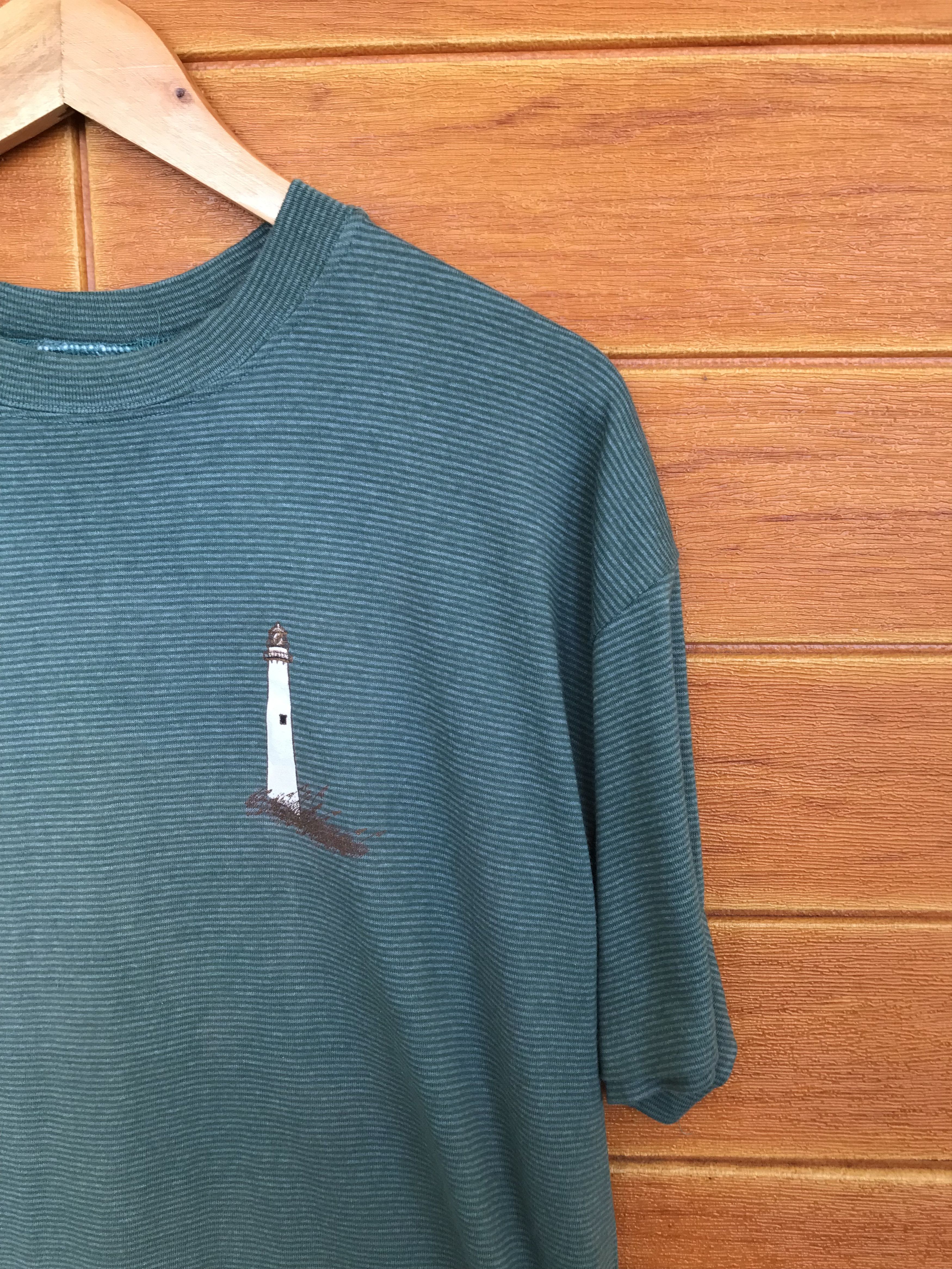 Vintage Vintage 90s Lighthouse And Map Pin Striped T-Shirt Size US L / EU 52-54 / 3 - 7 Thumbnail