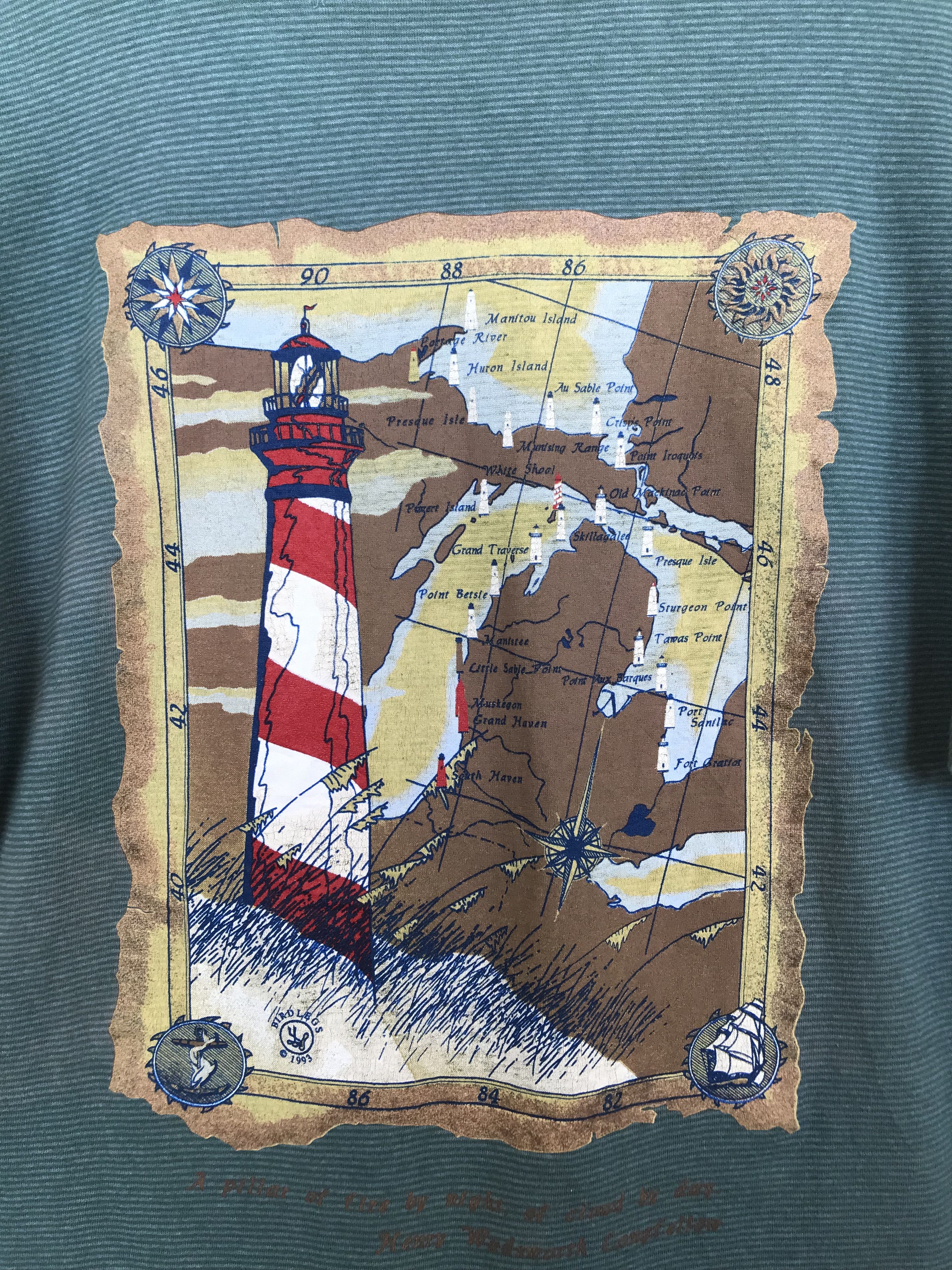 Vintage Vintage 90s Lighthouse And Map Pin Striped T-Shirt Size US L / EU 52-54 / 3 - 3 Thumbnail