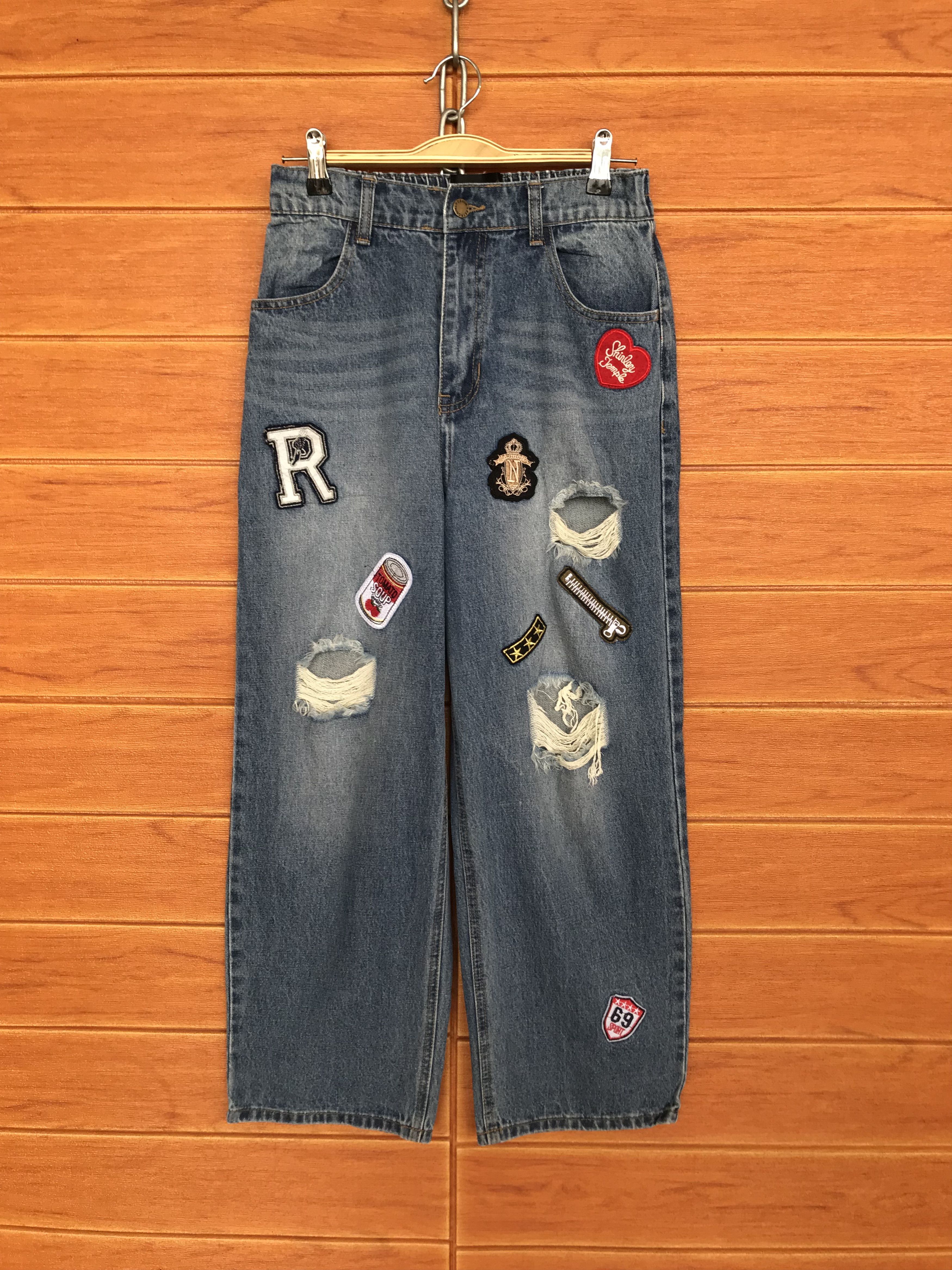 Japanese Brand Baggy Jeans Retro Boy Japan Patches Distressed Denim Wide Size US 26 / EU 42 - 2 Thumbnail