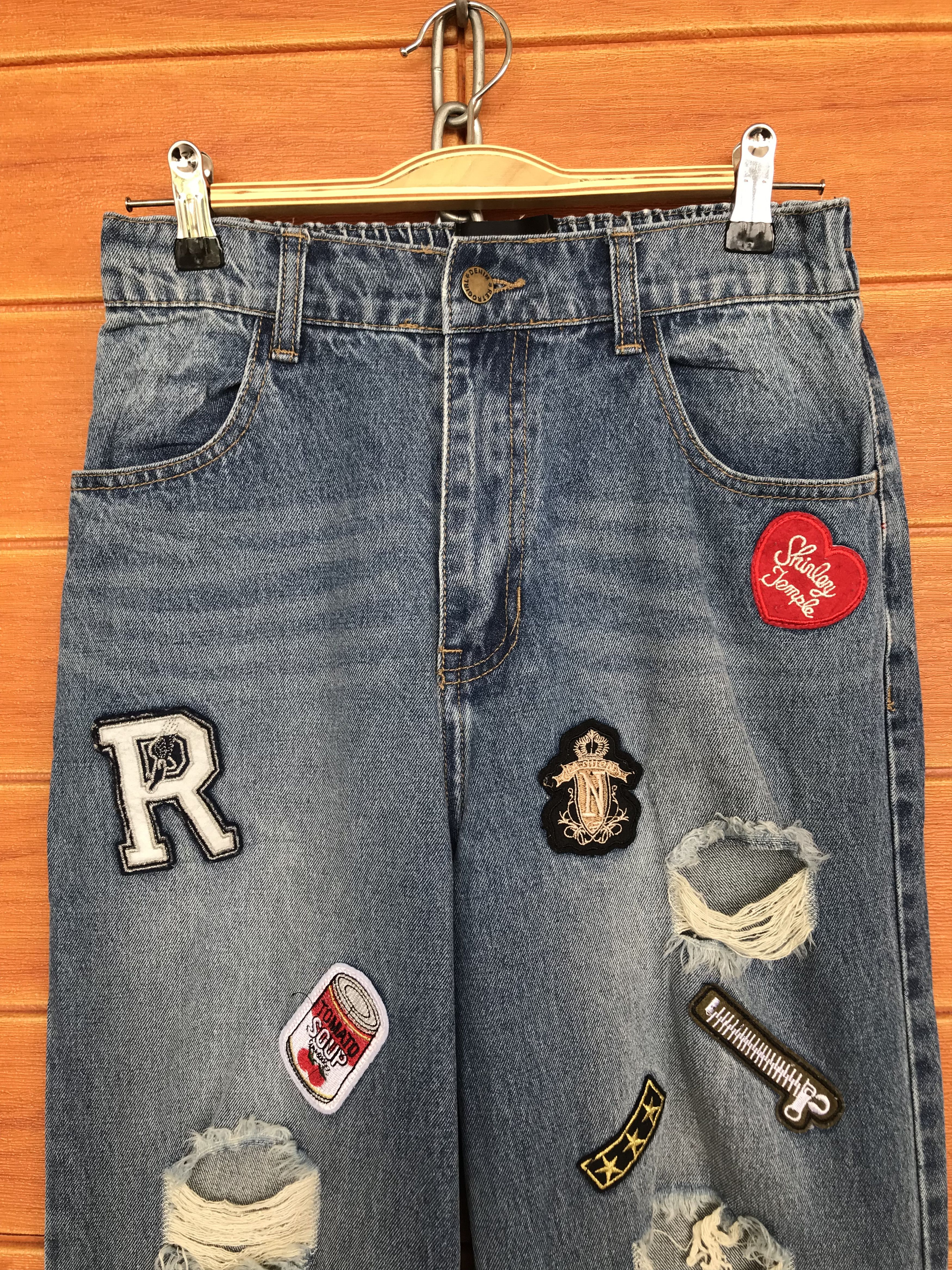 Japanese Brand Baggy Jeans Retro Boy Japan Patches Distressed Denim Wide Size US 26 / EU 42 - 3 Thumbnail