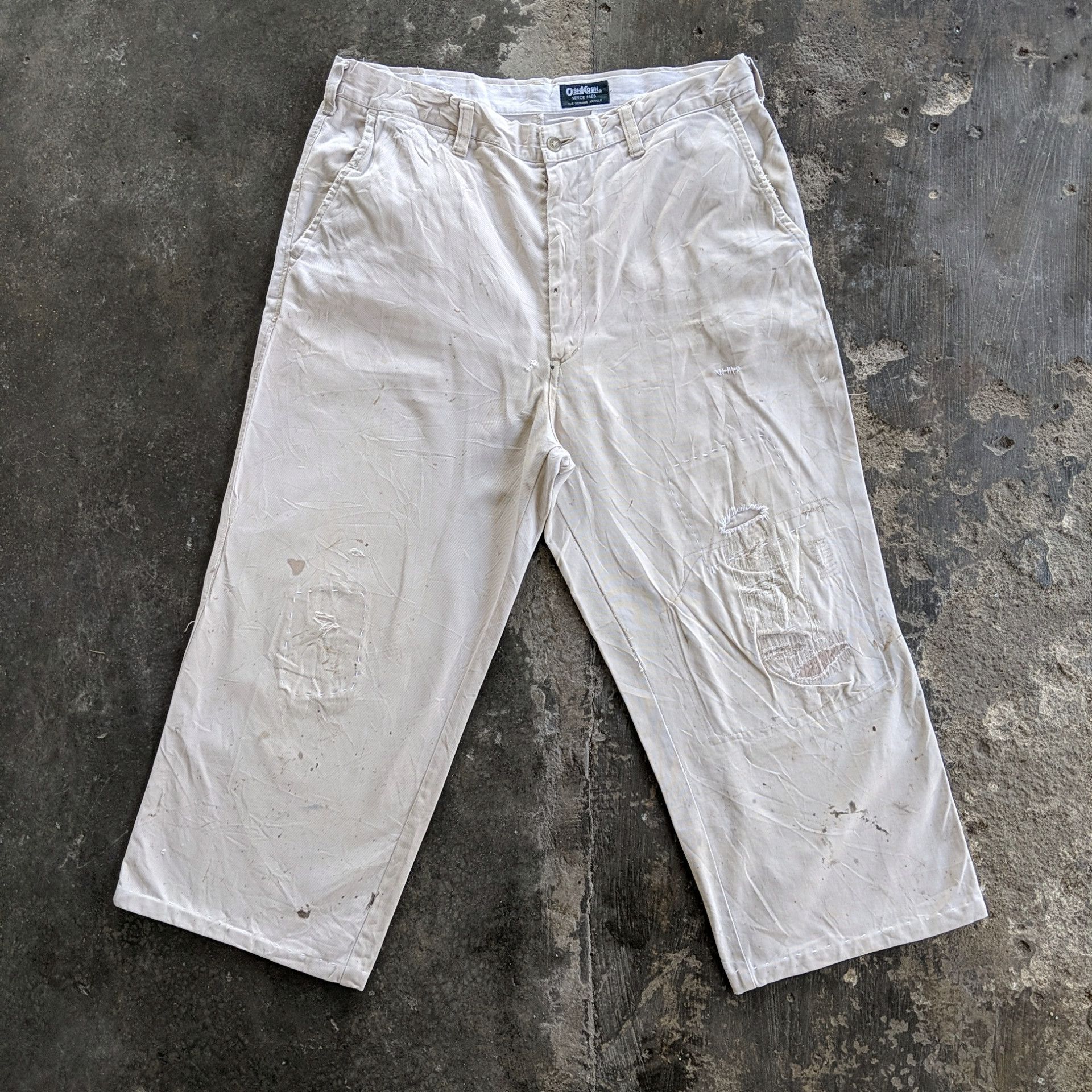 W35🔥 Vintage Dirty OshKosh Casual Patch Trousers Pants