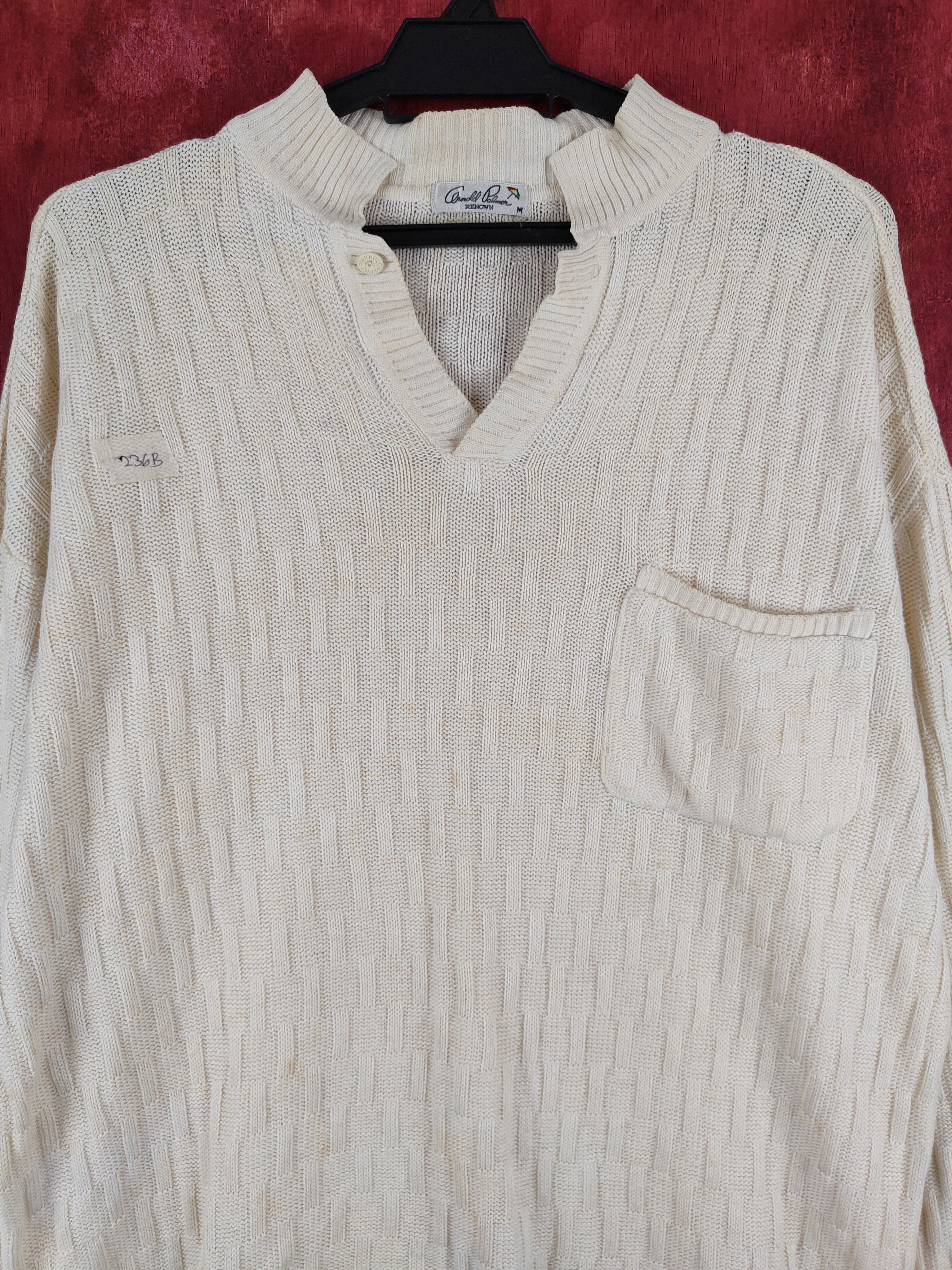Japanese Brand Arnold Palmer Renown Ivory Knitwear Long Sleeve Shirt #236B Size US M / EU 48-50 / 2 - 2 Thumbnail