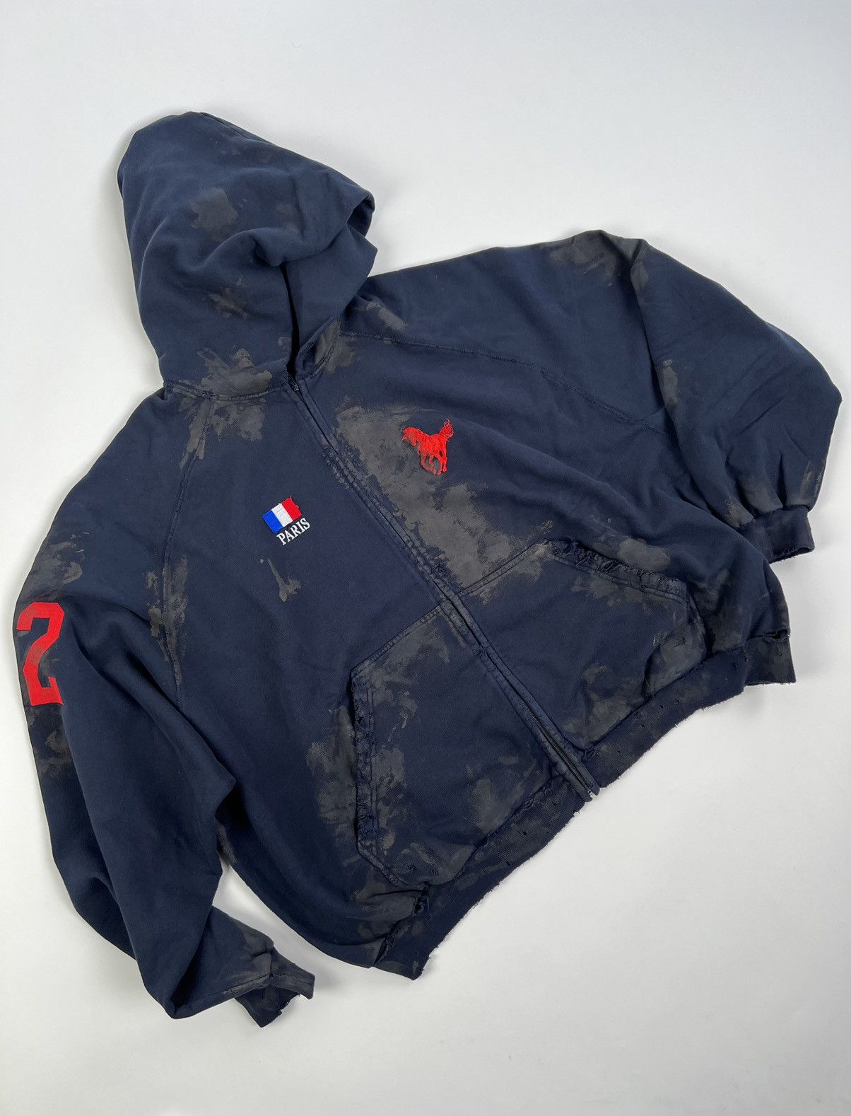 Balenciaga Winter 22 Muddy Distressed Polo Set Zip-Up Hoodie (Size